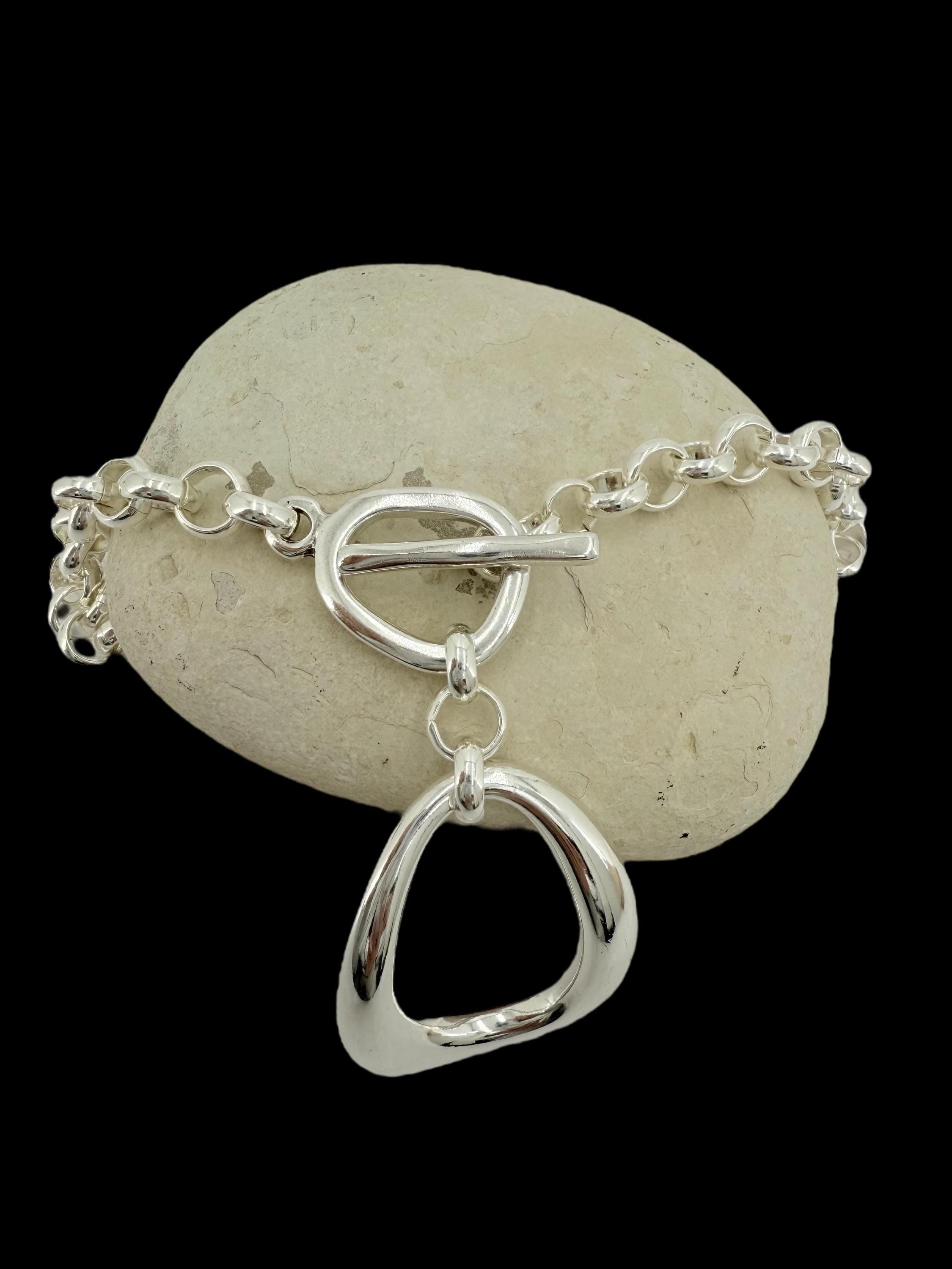Statement pendant chunky silver chain necklace, silver rolo toggle necklace, big pendant choker, silver heavyweight chain choker, women gift