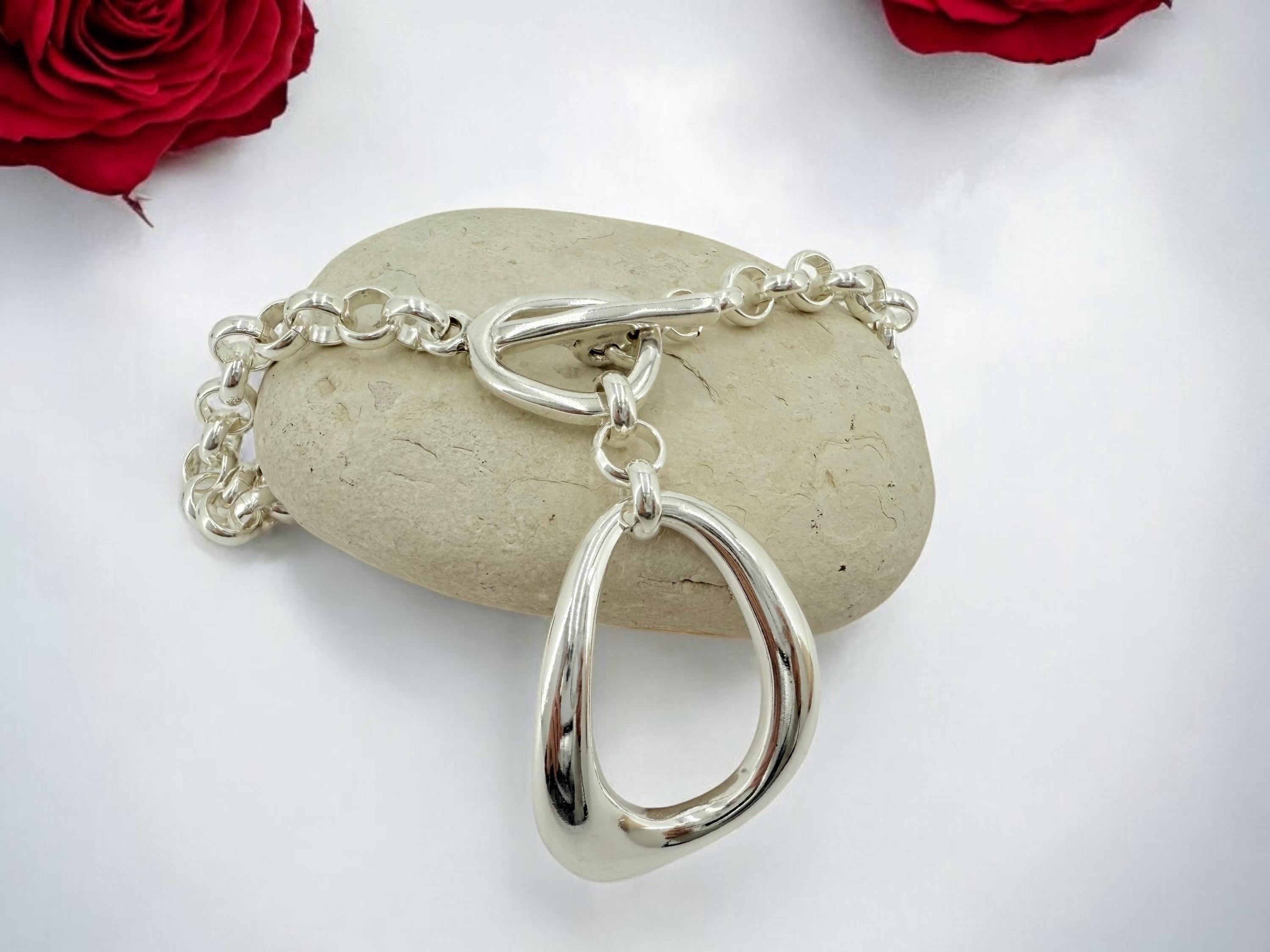 Statement pendant chunky silver chain necklace, silver rolo toggle necklace, big pendant choker, silver heavyweight chain choker, women gift