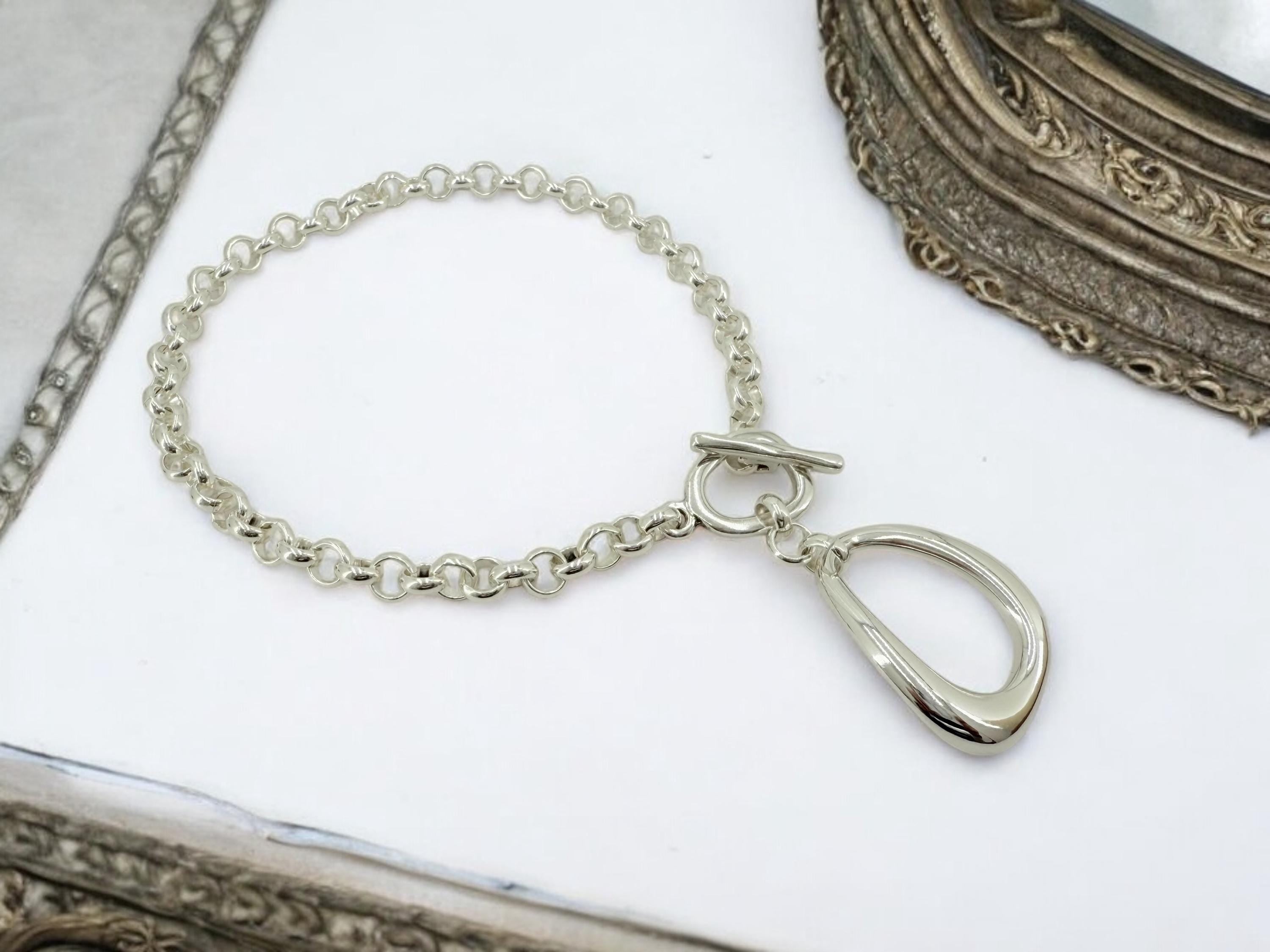 Statement pendant chunky silver chain necklace, silver rolo toggle necklace, big pendant choker, silver heavyweight chain choker, women gift