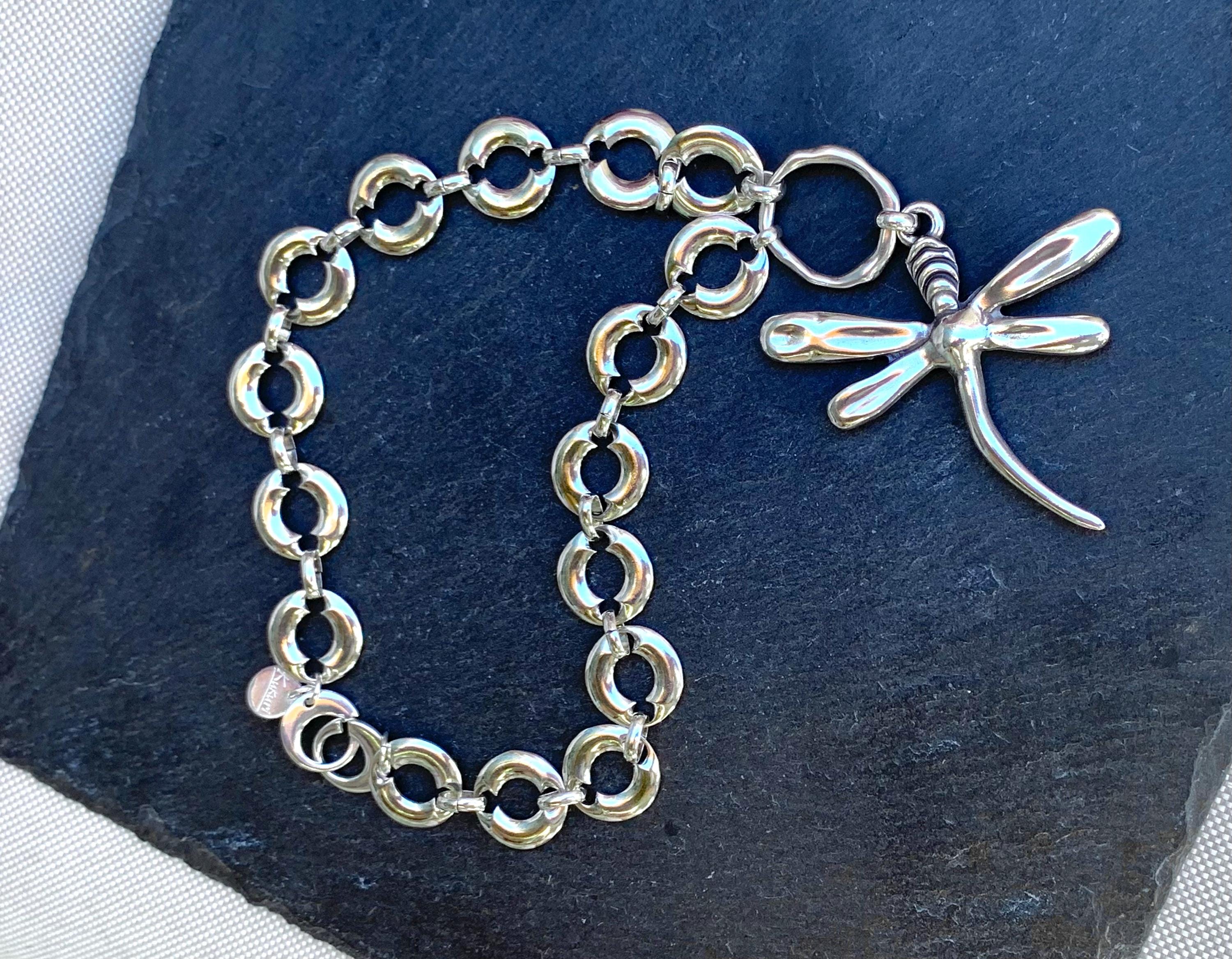 Big dragonfly pendant necklace, chunky heavyweight silver chain necklace, large pendant chain necklace, statement necklace, uno de 50 style