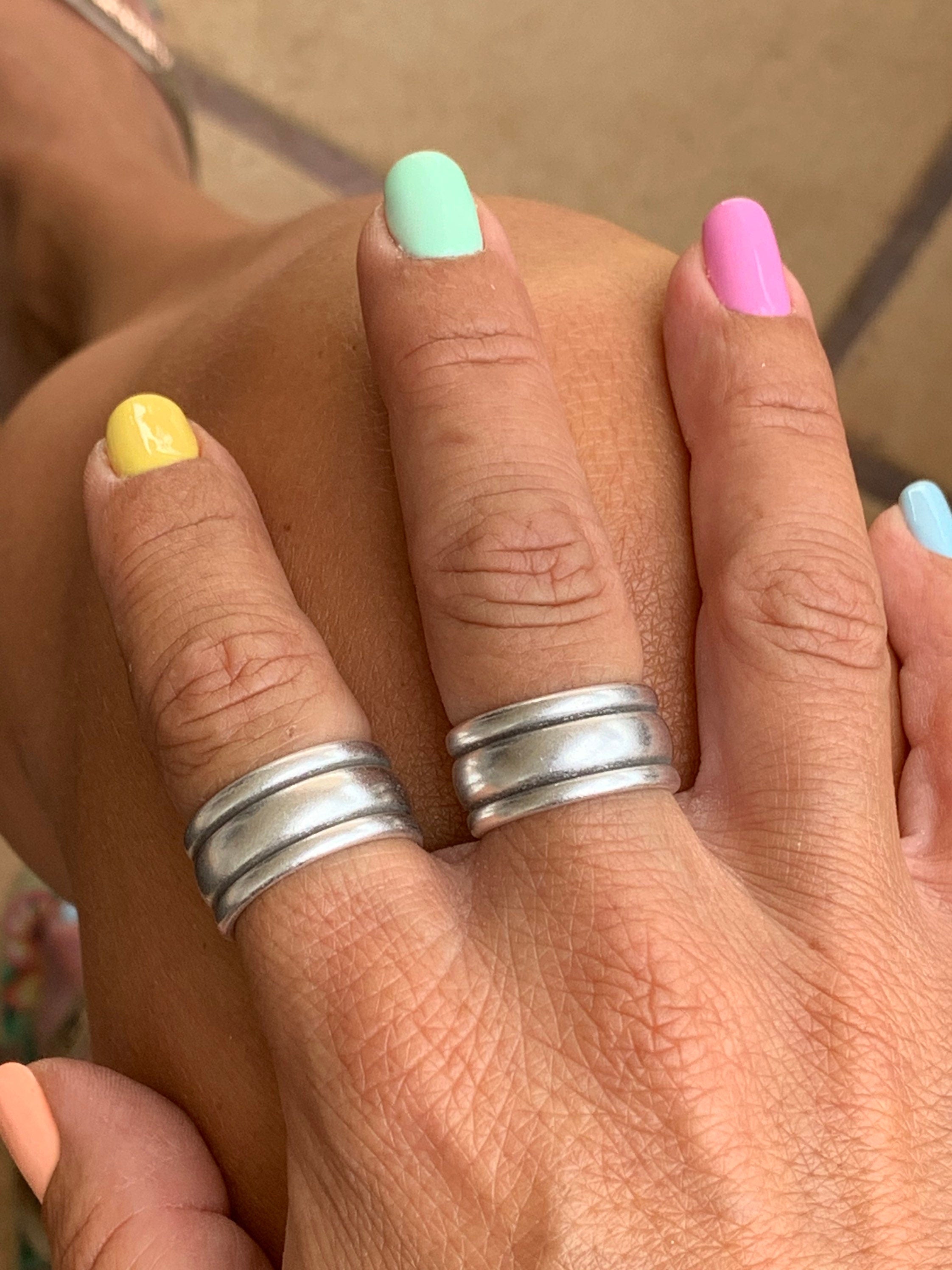 Wide and thick silver double band open eye-catching silver ring with modern style for men and women, unique gift for sister, chunky ring