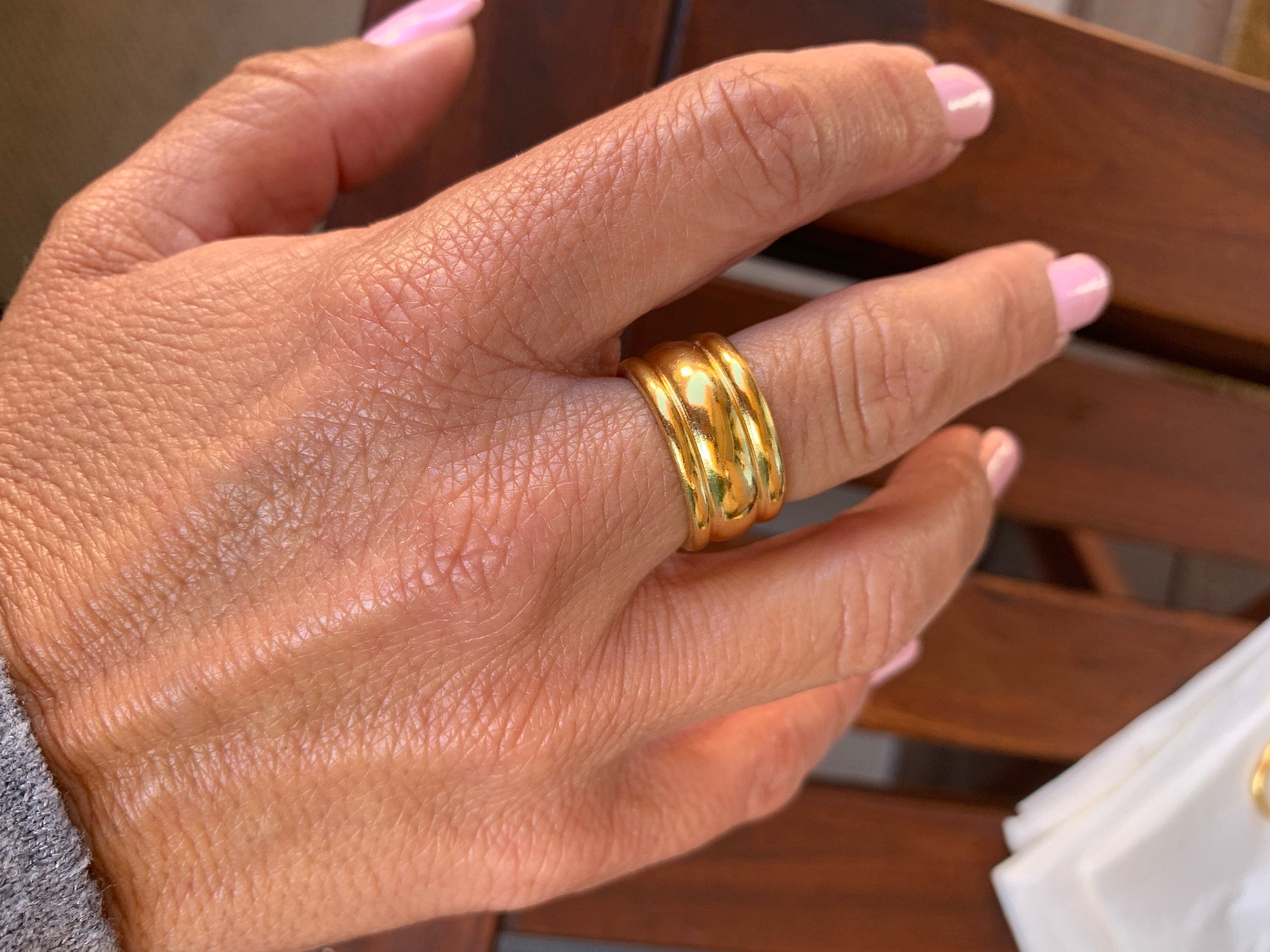 Wide and thick silver double band open eye-catching silver ring with modern style for men and women, unique gift for sister, chunky ring