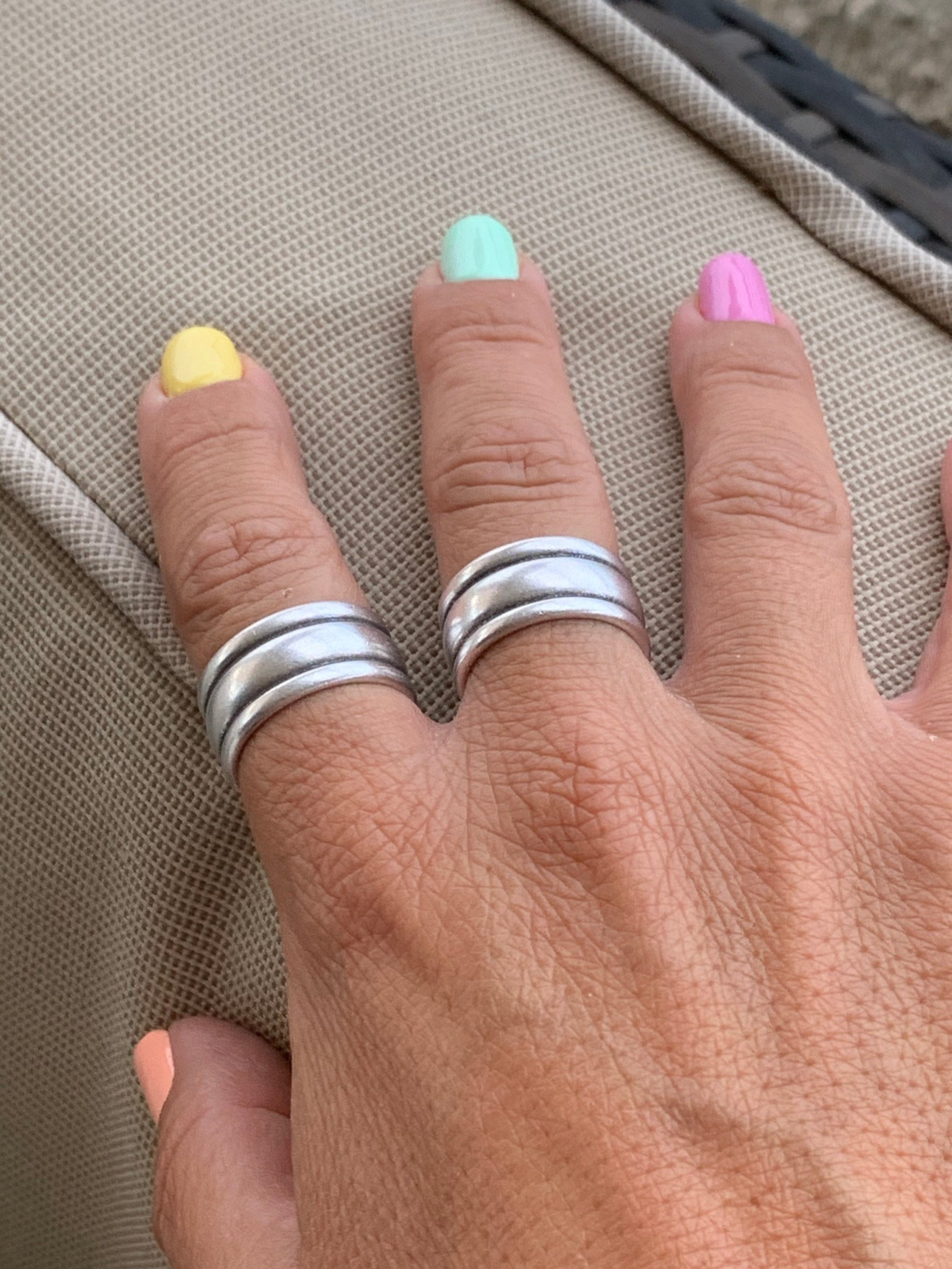 Wide and thick silver double band open eye-catching silver ring with modern style for men and women, unique gift for sister, chunky ring