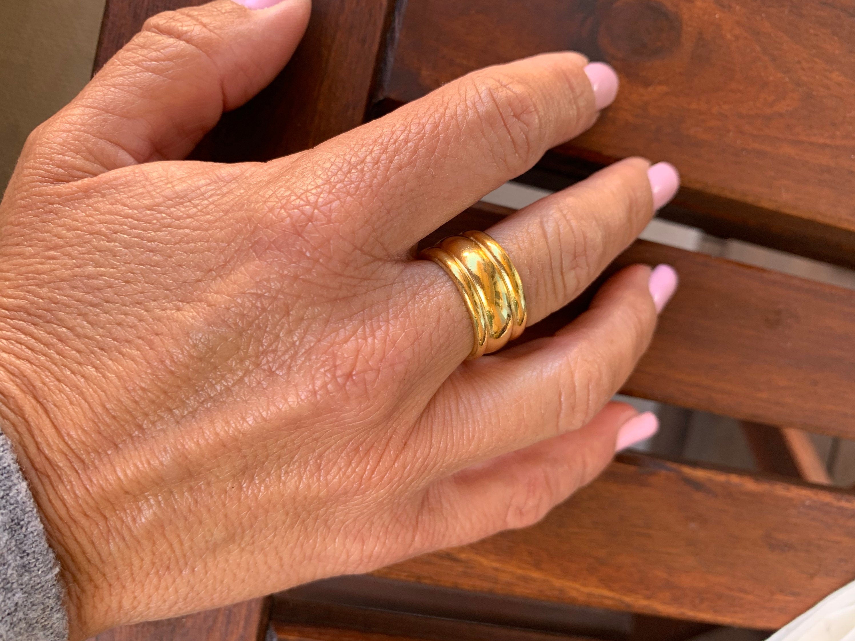 Wide and thick silver double band open eye-catching silver ring with modern style for men and women, unique gift for sister, chunky ring