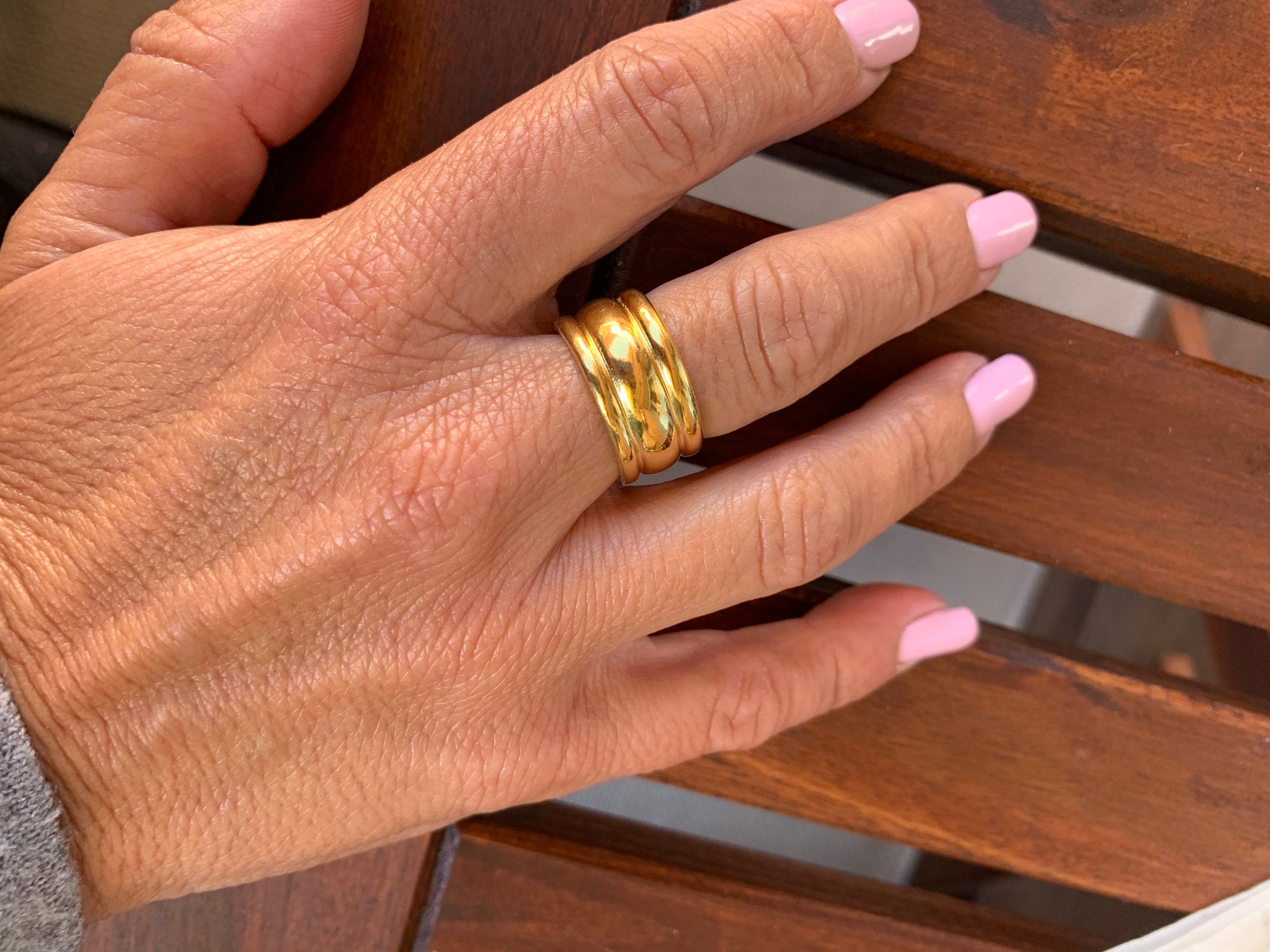 Wide and thick silver double band open eye-catching silver ring with modern style for men and women, unique gift for sister, chunky ring