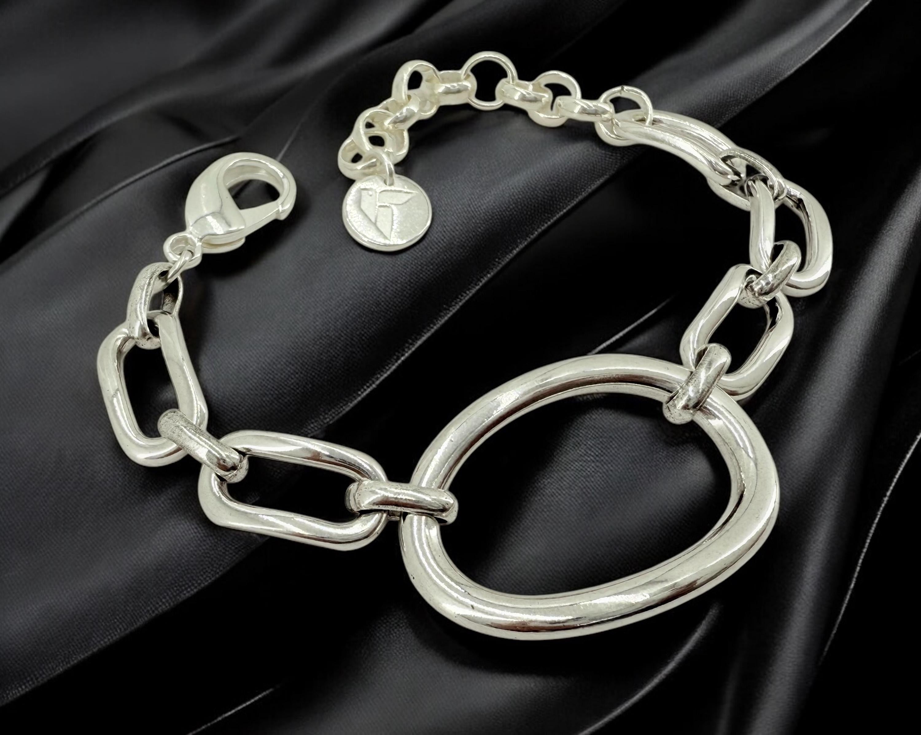 Bold Silver Link Bracelet – Sculptural Polished Design with Chunky Chain, gift for women, uno de 50 style, heavyweight oversized bracelet