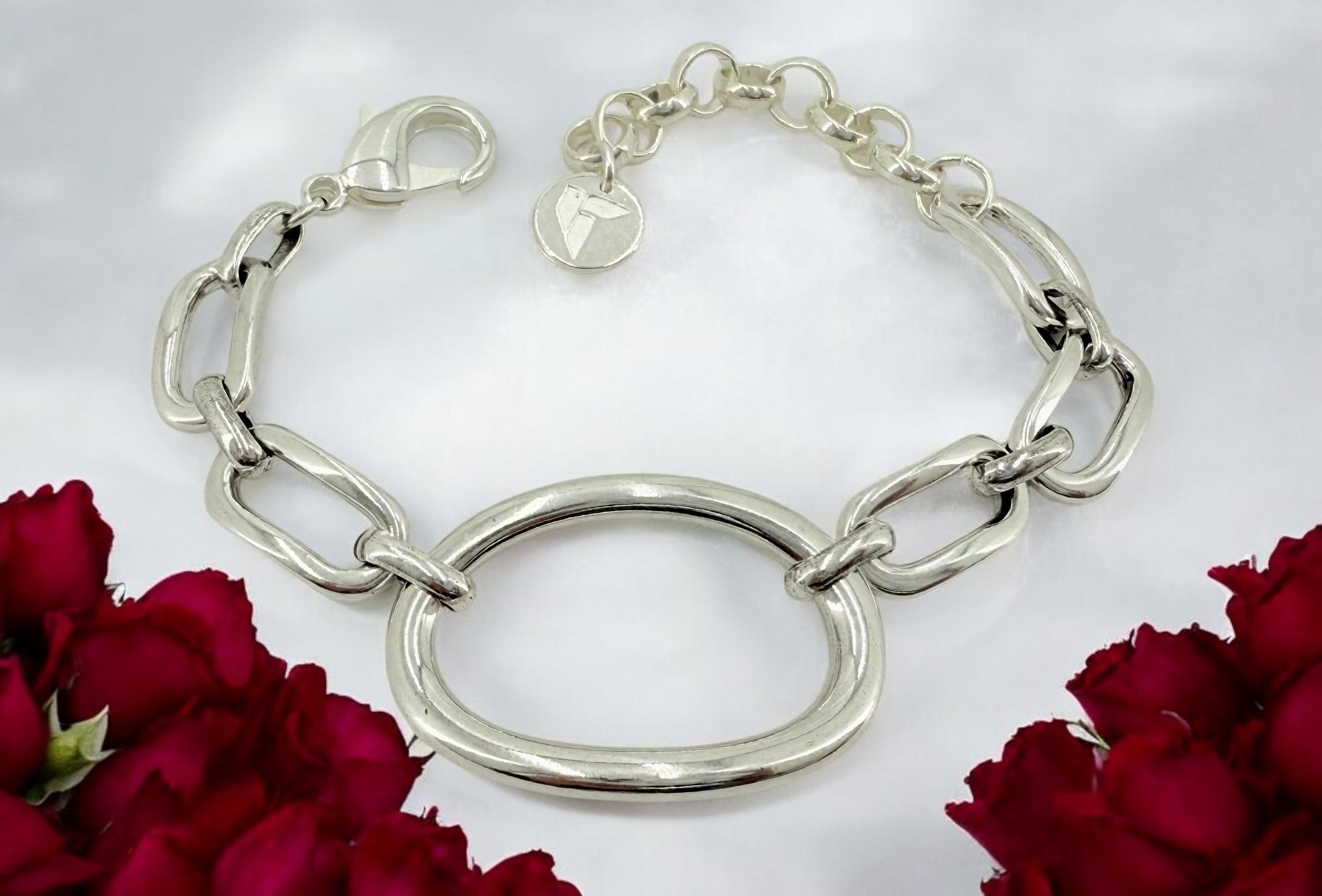Bold Silver Link Bracelet – Sculptural Polished Design with Chunky Chain, gift for women, uno de 50 style, heavyweight oversized bracelet