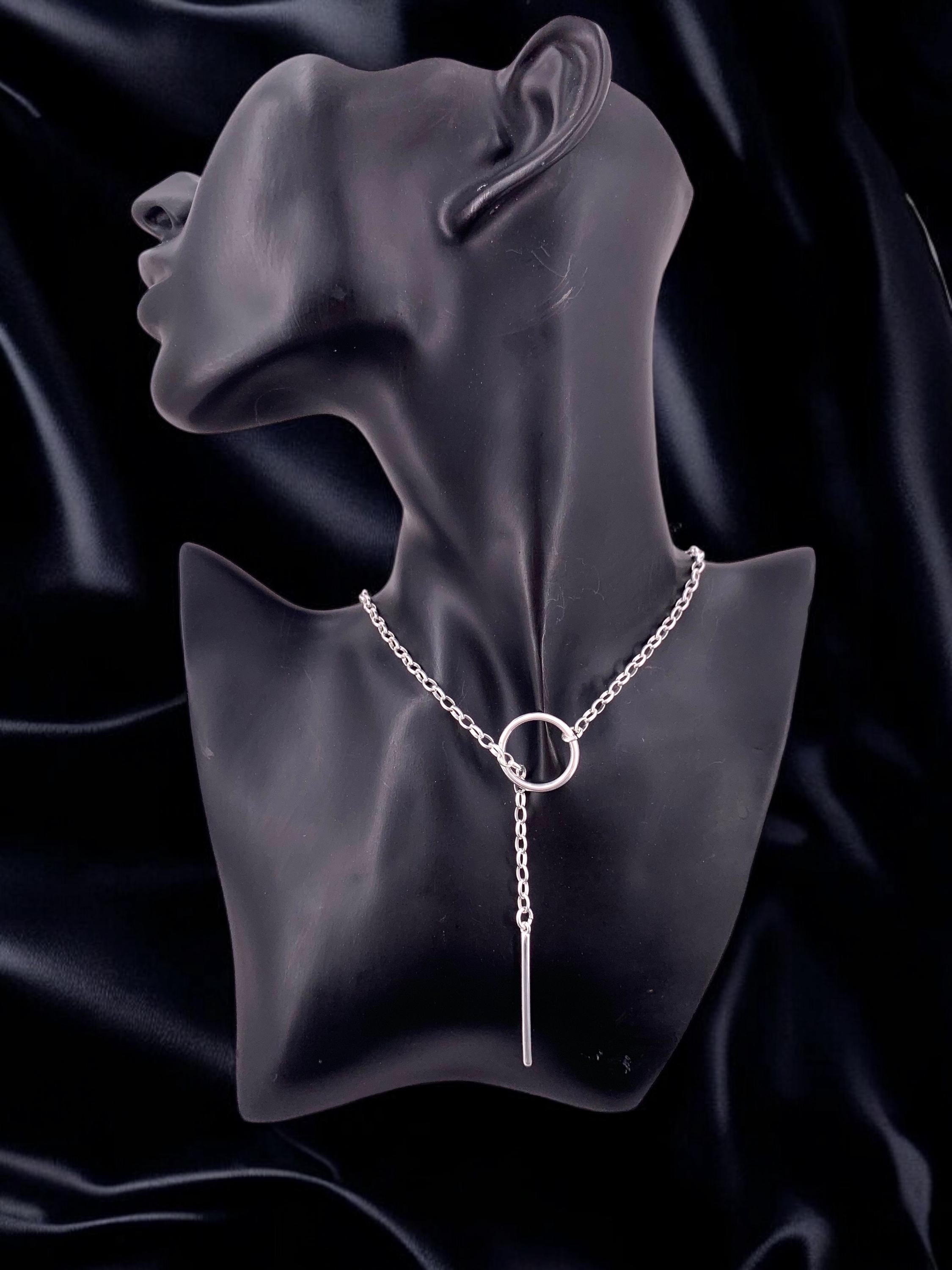 Silver Lariat Necklace – Custom-Length Y Chain with 4 cm Bar Pendant – Minimalist Sculptural Statement Jewelry - gift for women
