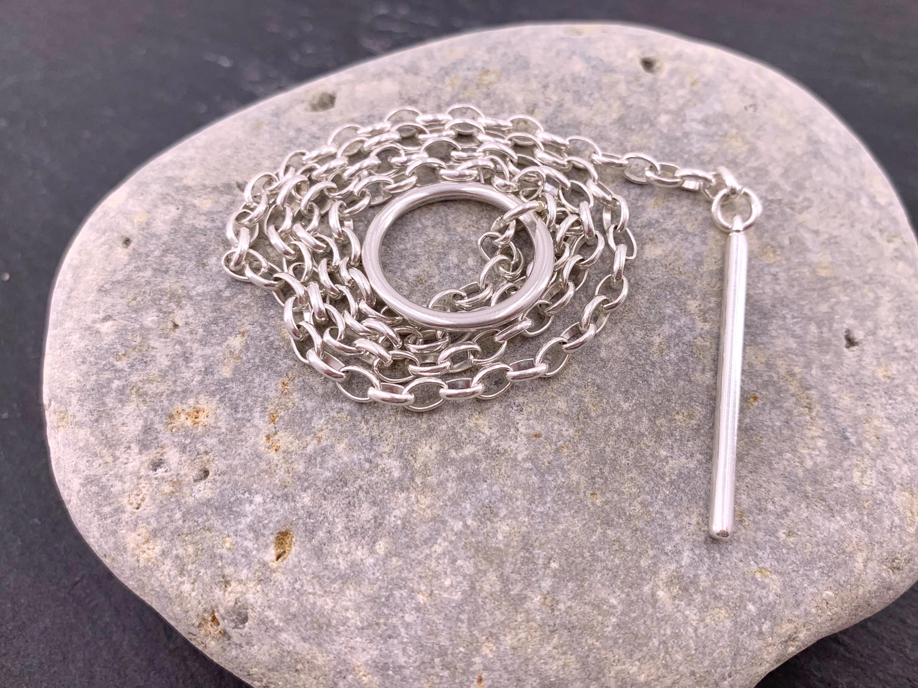 Silver Lariat Necklace – Custom-Length Y Chain with 4 cm Bar Pendant – Minimalist Sculptural Statement Jewelry - gift for women