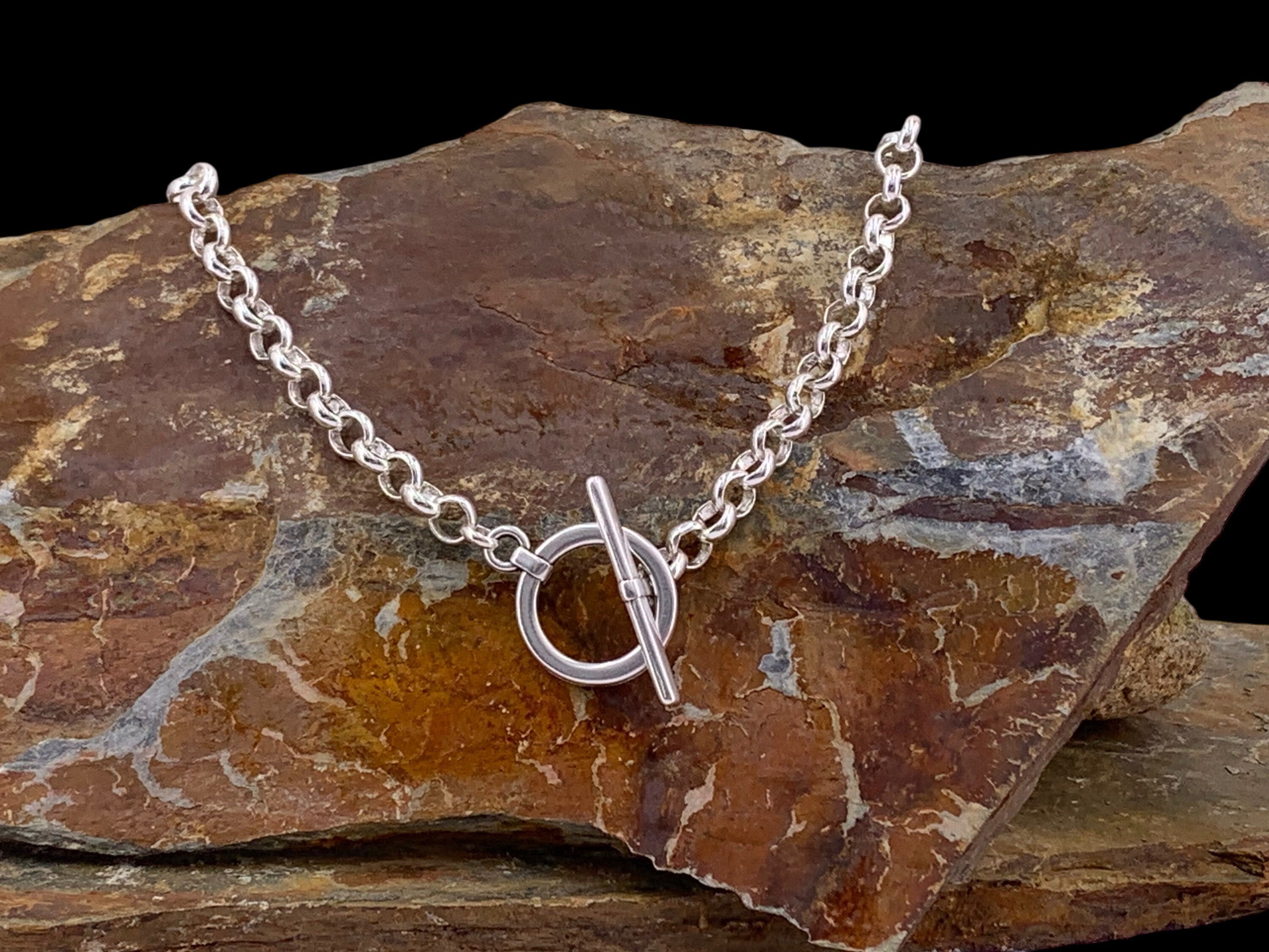 chunky silver chain necklace for women, silver chain toggle necklace, simple chain choker, bold chain necklace, 50 style necklace, gift