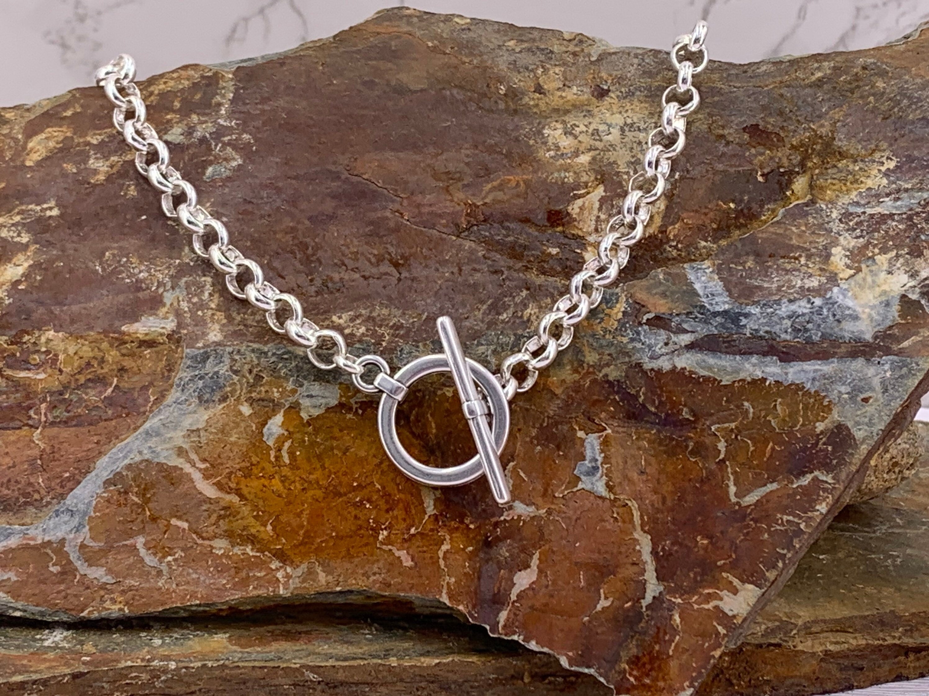 chunky silver chain necklace for women, silver chain toggle necklace, simple chain choker, bold chain necklace, 50 style necklace, gift