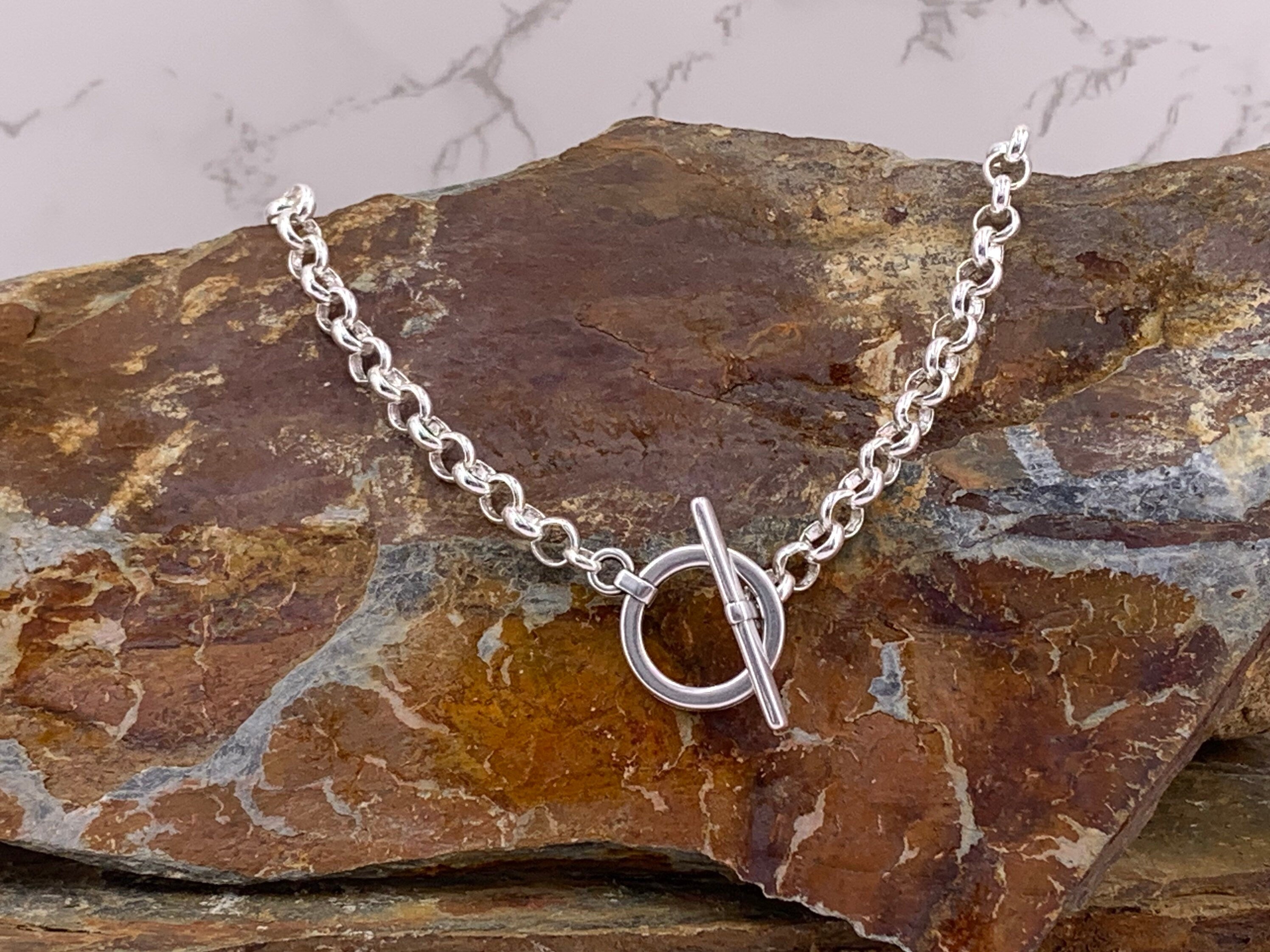 chunky silver chain necklace for women, silver chain toggle necklace, simple chain choker, bold chain necklace, 50 style necklace, gift