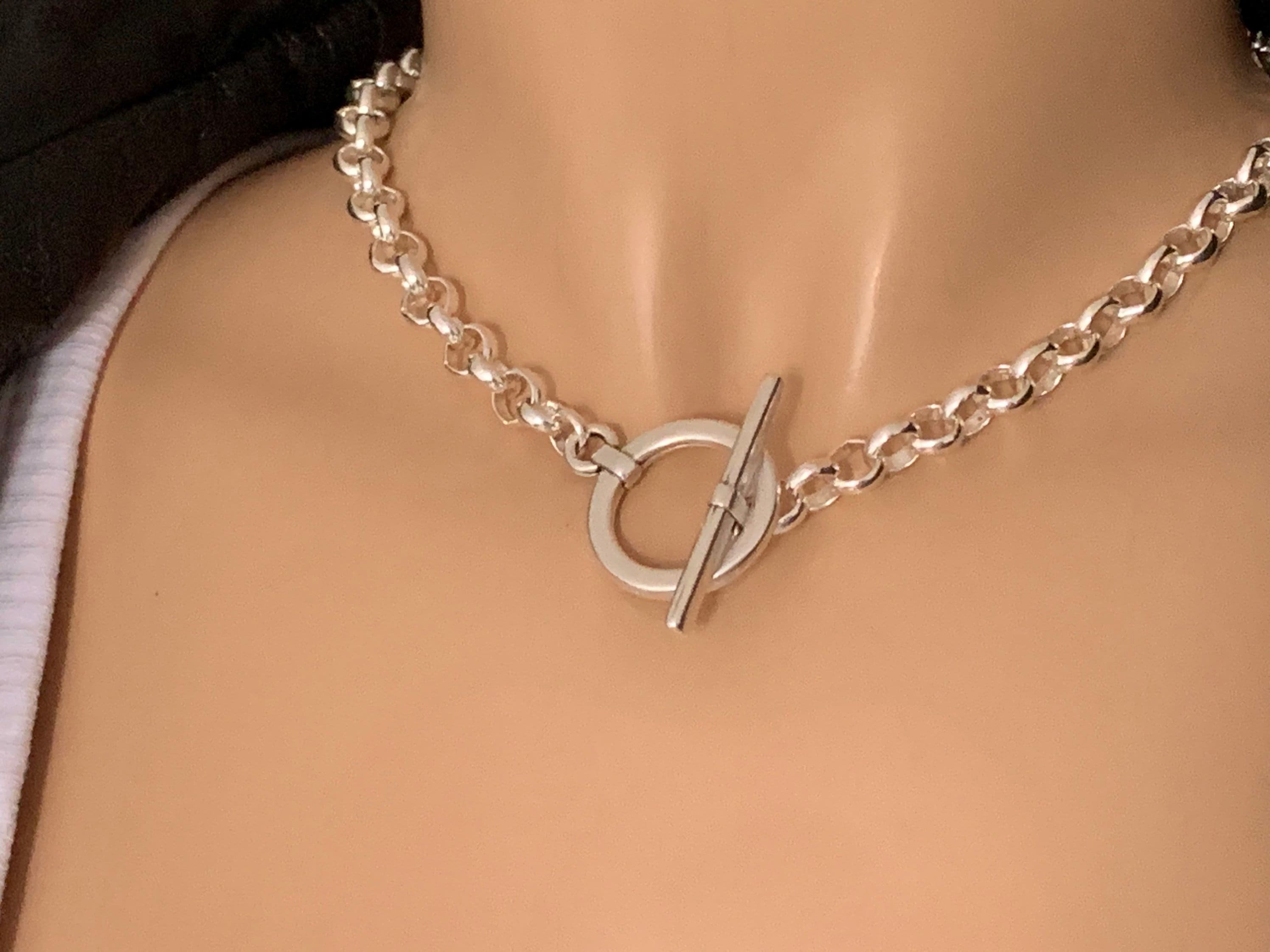 chunky silver chain necklace for women, silver chain toggle necklace, simple chain choker, bold chain necklace, 50 style necklace, gift