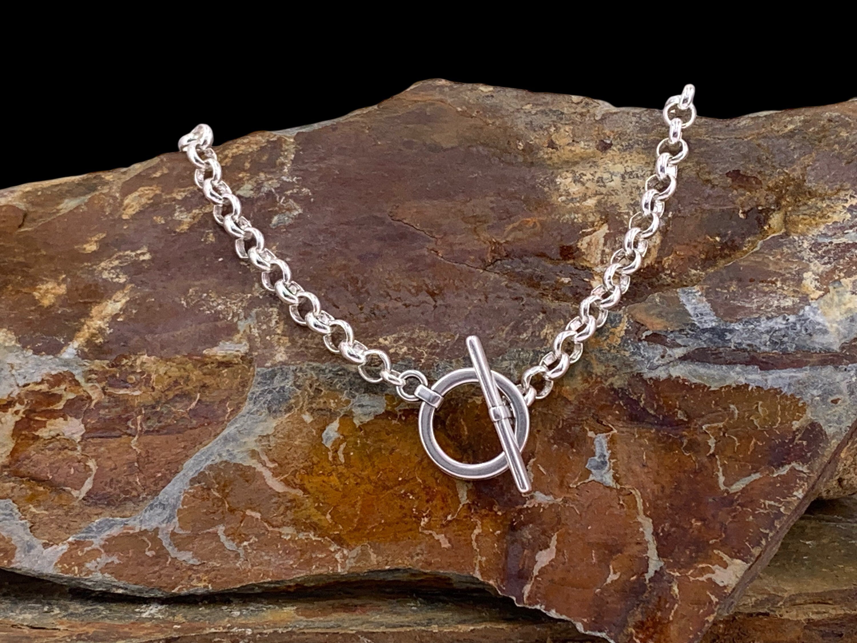 chunky silver chain necklace for women, silver chain toggle necklace, simple chain choker, bold chain necklace, 50 style necklace, gift
