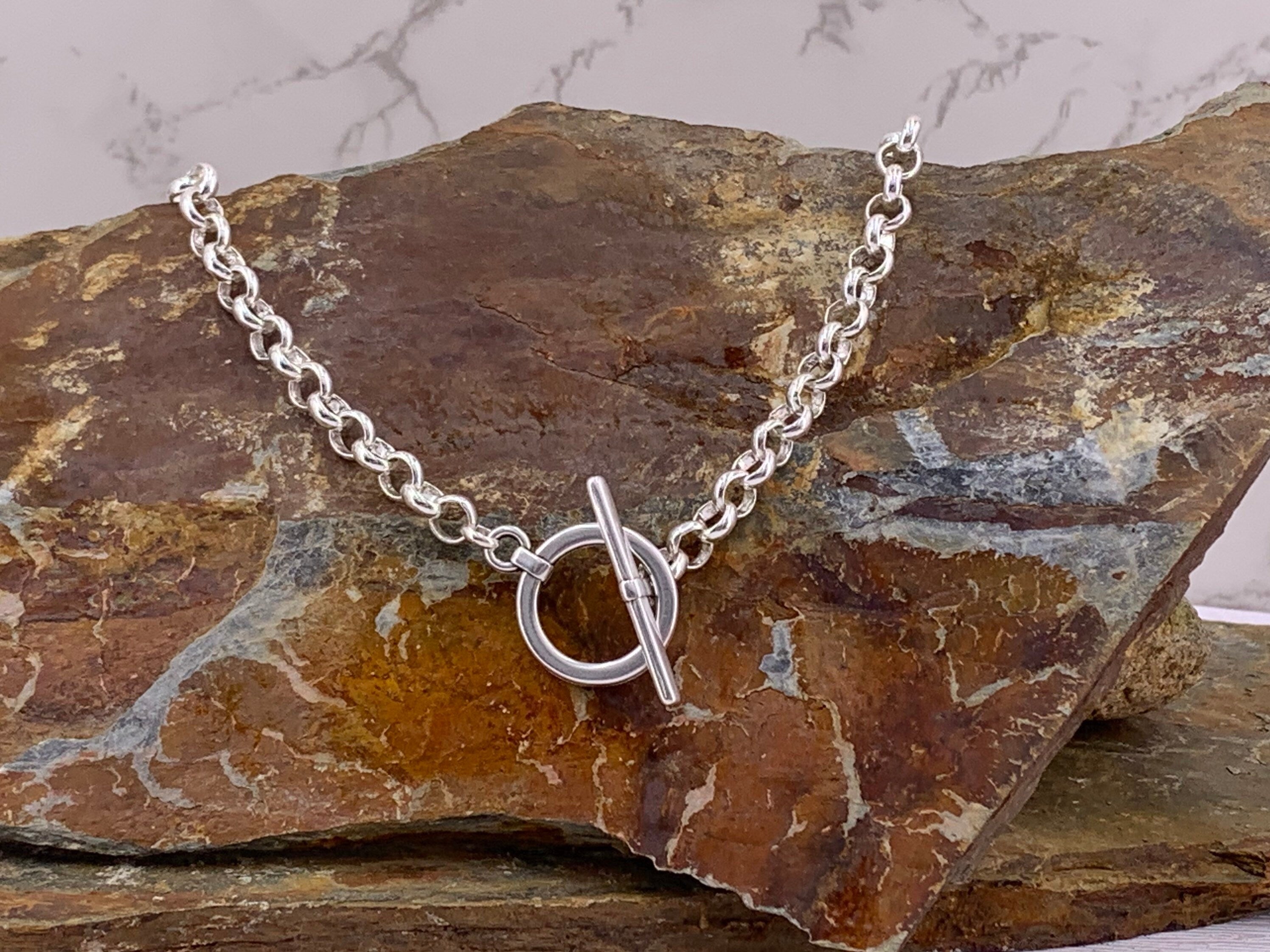 chunky silver chain necklace for women, silver chain toggle necklace, simple chain choker, bold chain necklace, 50 style necklace, gift