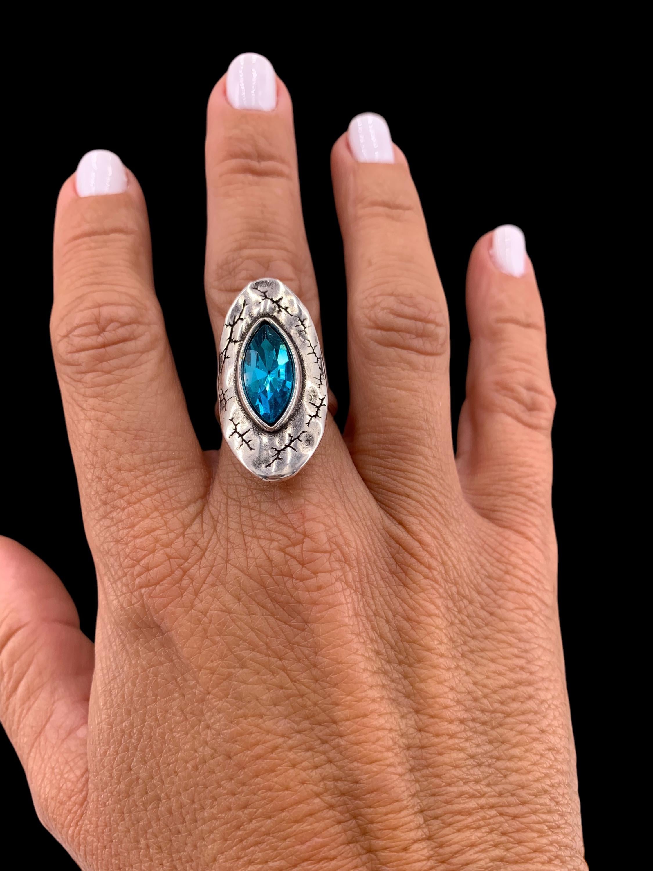 Chunky crystal and silver ring, Swaroski statement ring, voluminous ring, wide ring, uno de 50 style ring, Christmas gift for her,