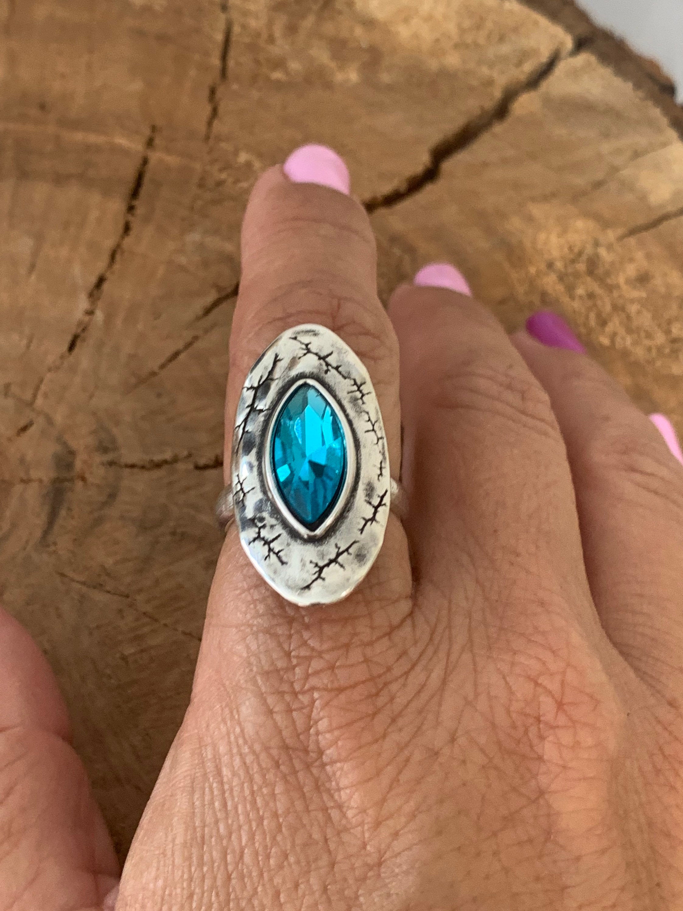 Chunky crystal and silver ring, Swaroski statement ring, voluminous ring, wide ring, uno de 50 style ring, Christmas gift for her,