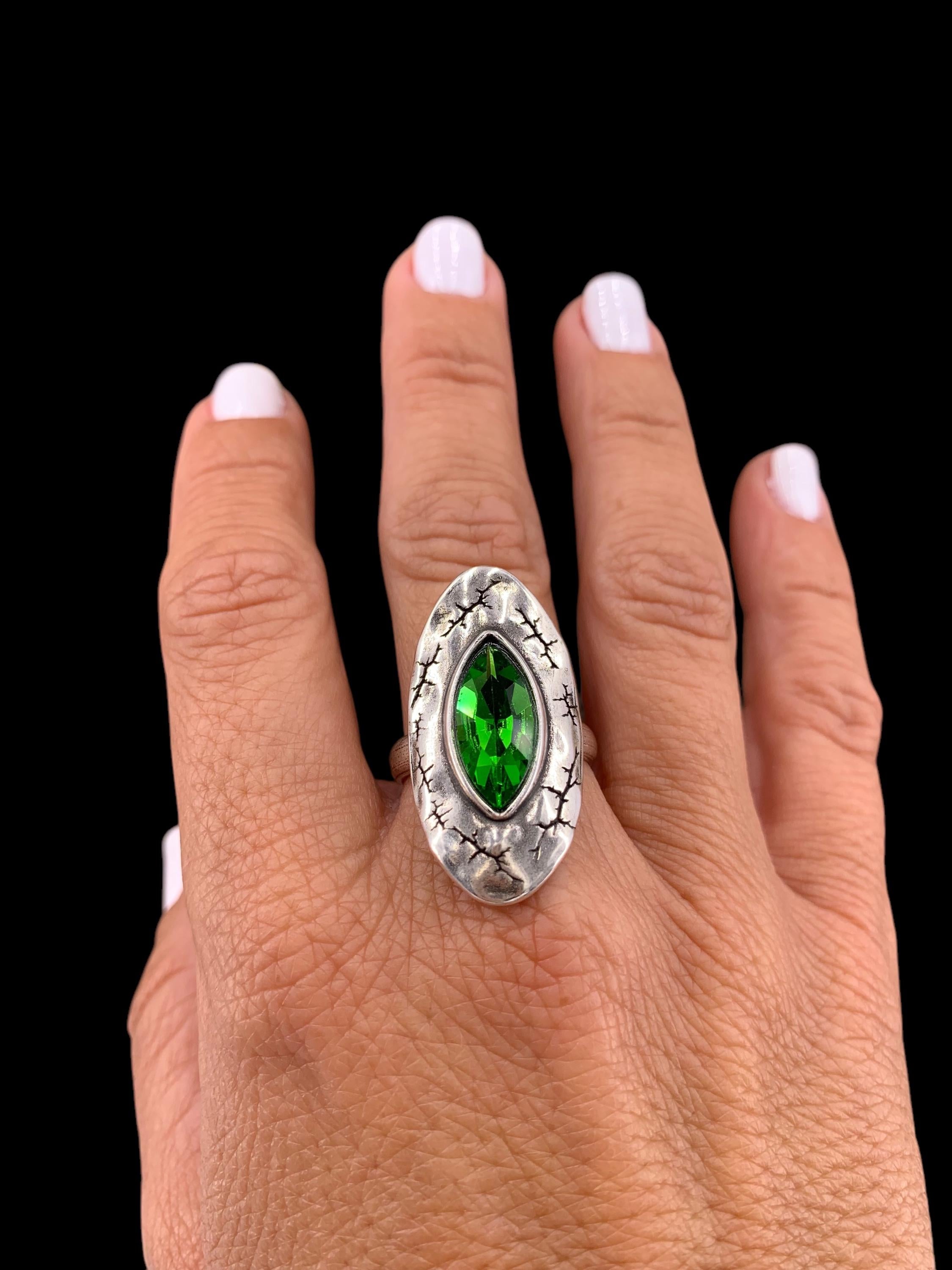 Chunky crystal and silver ring, Swaroski statement ring, voluminous ring, wide ring, uno de 50 style ring, Christmas gift for her,
