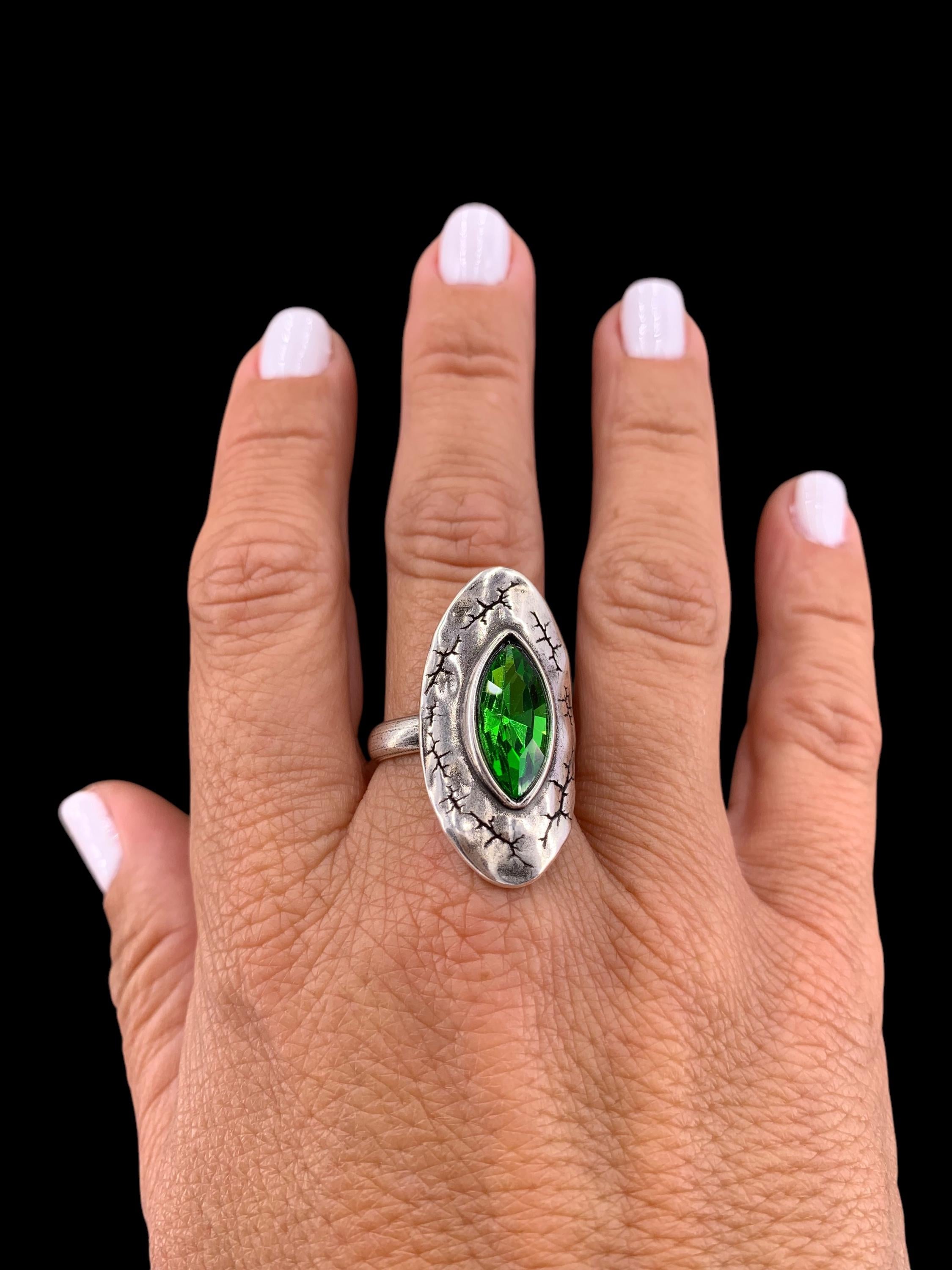 Chunky crystal and silver ring, Swaroski statement ring, voluminous ring, wide ring, uno de 50 style ring, Christmas gift for her,