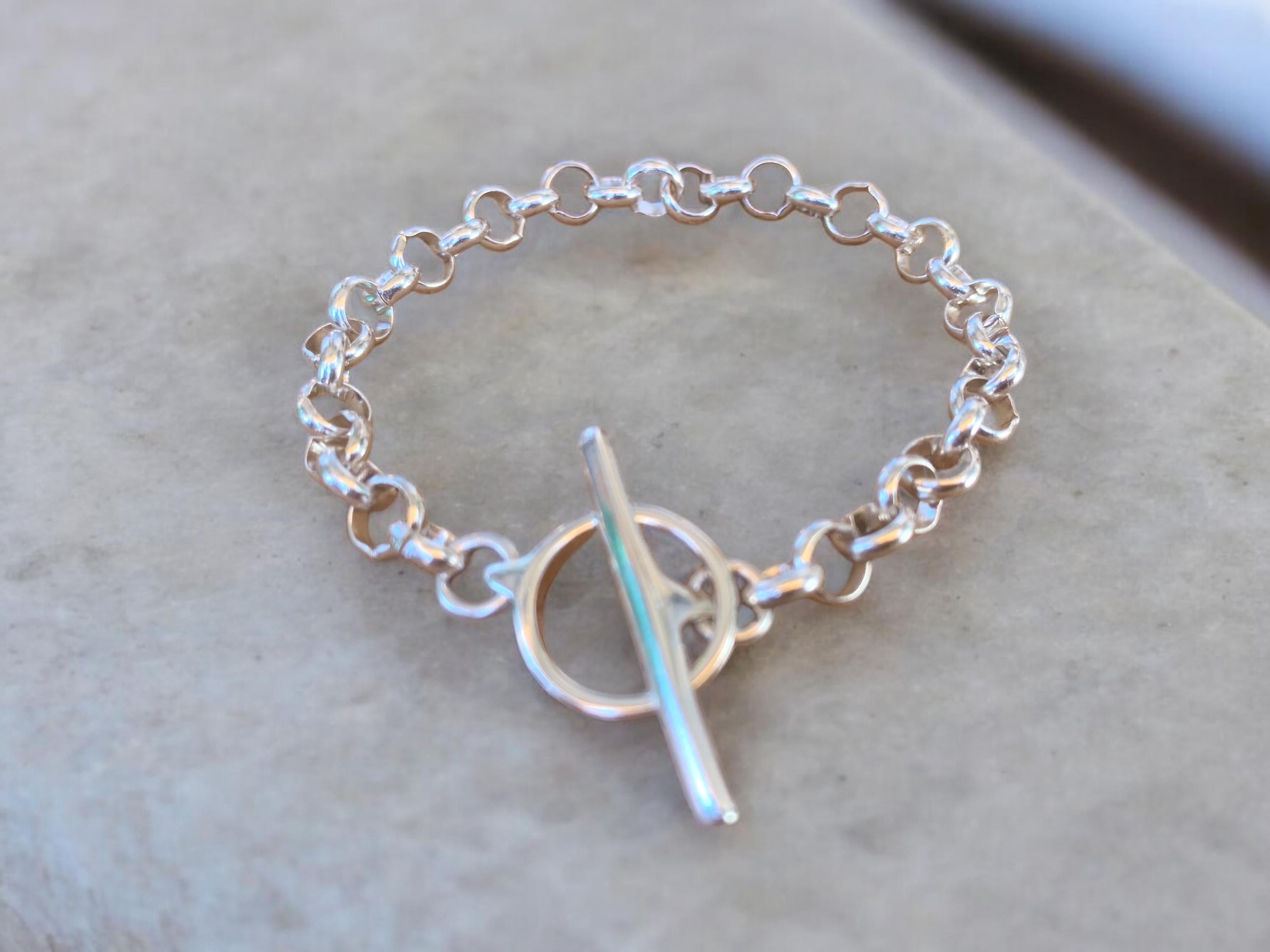 Silver chain  bracelet, chunky silver chain french, bracelet, silver bracelet,  style bracelet, woman T clasp bracelet