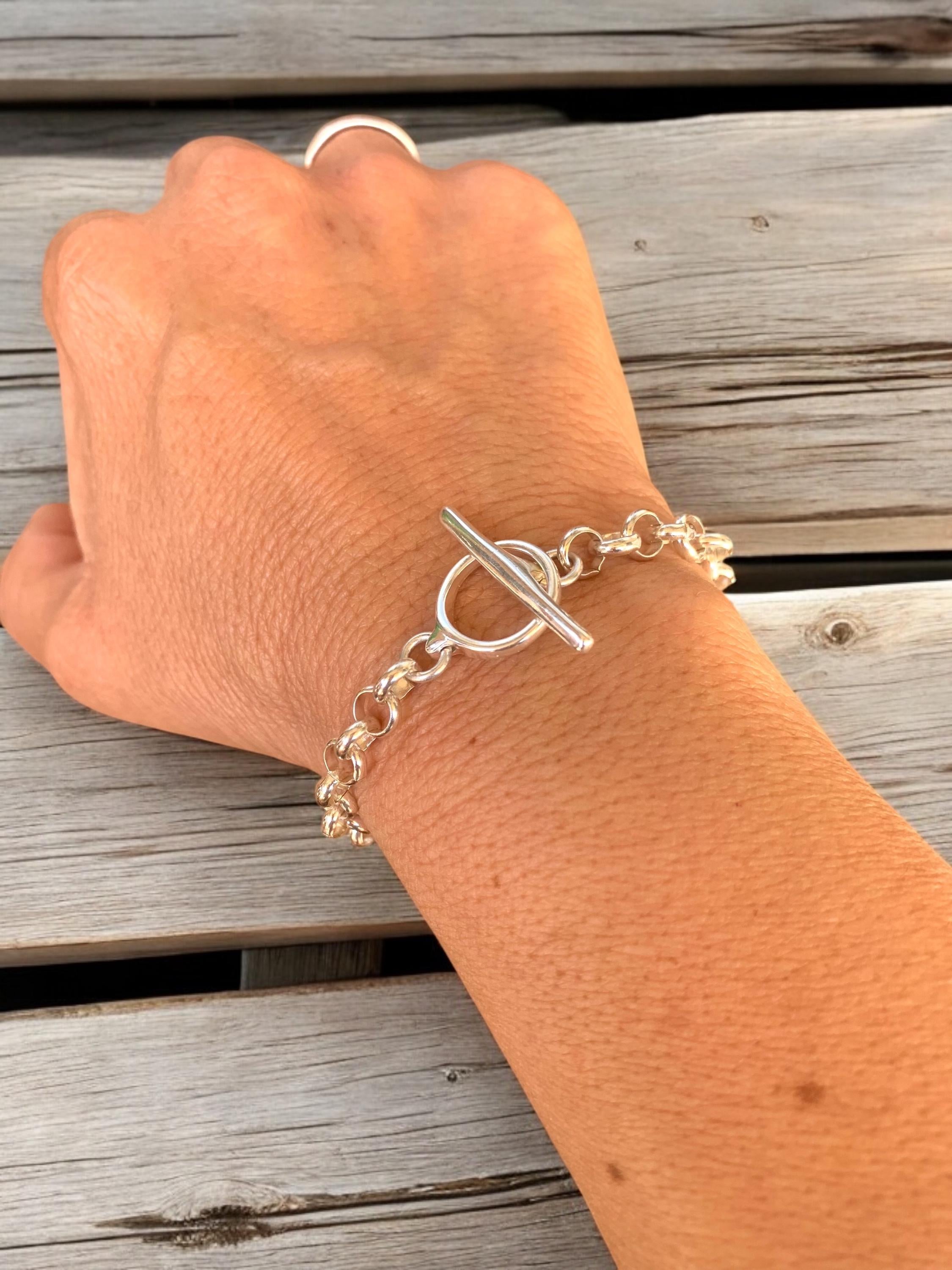 Silver chain  bracelet, chunky silver chain french, bracelet, silver bracelet,  style bracelet, woman T clasp bracelet