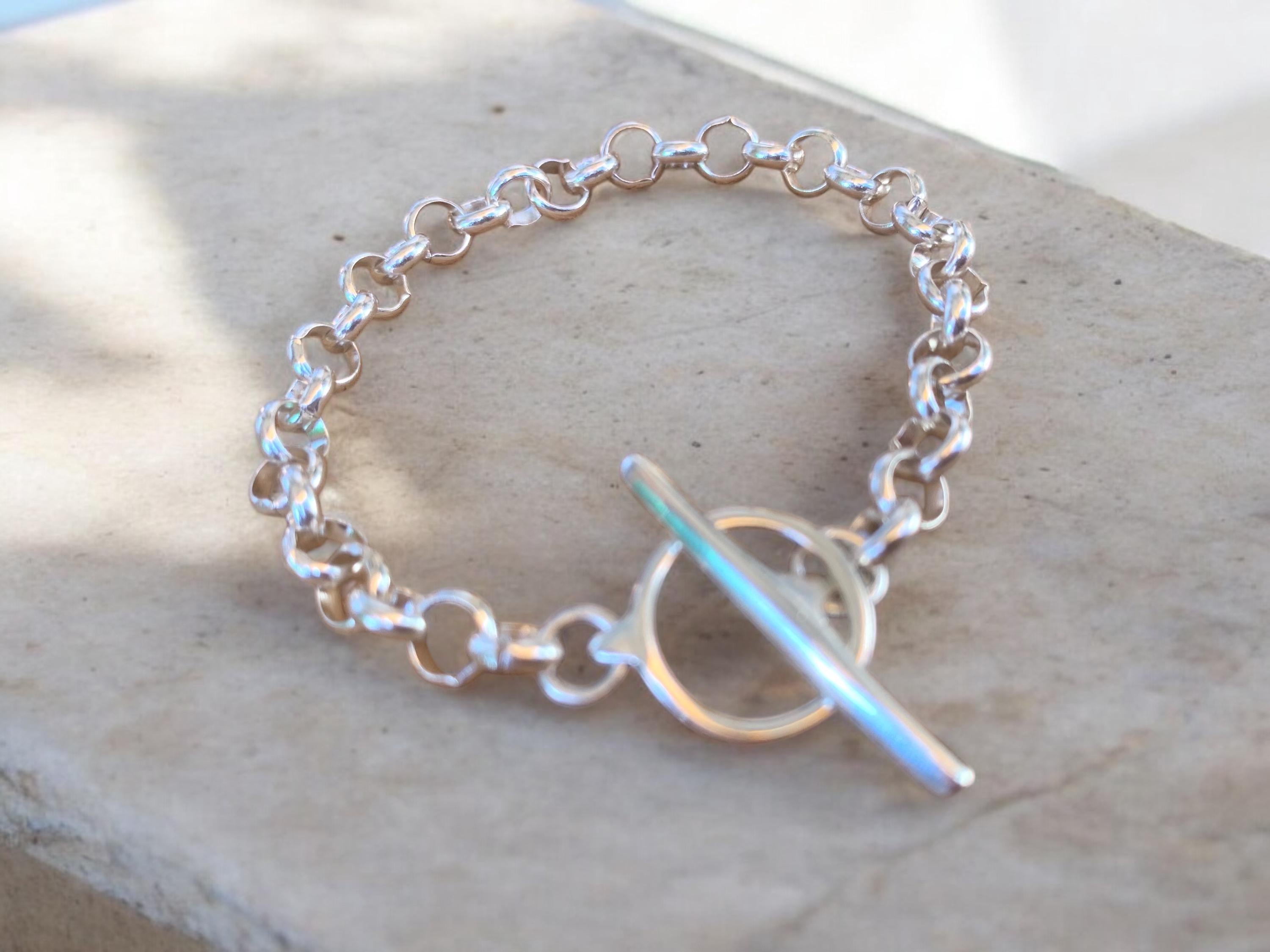 Silver chain  bracelet, chunky silver chain french, bracelet, silver bracelet,  style bracelet, woman T clasp bracelet