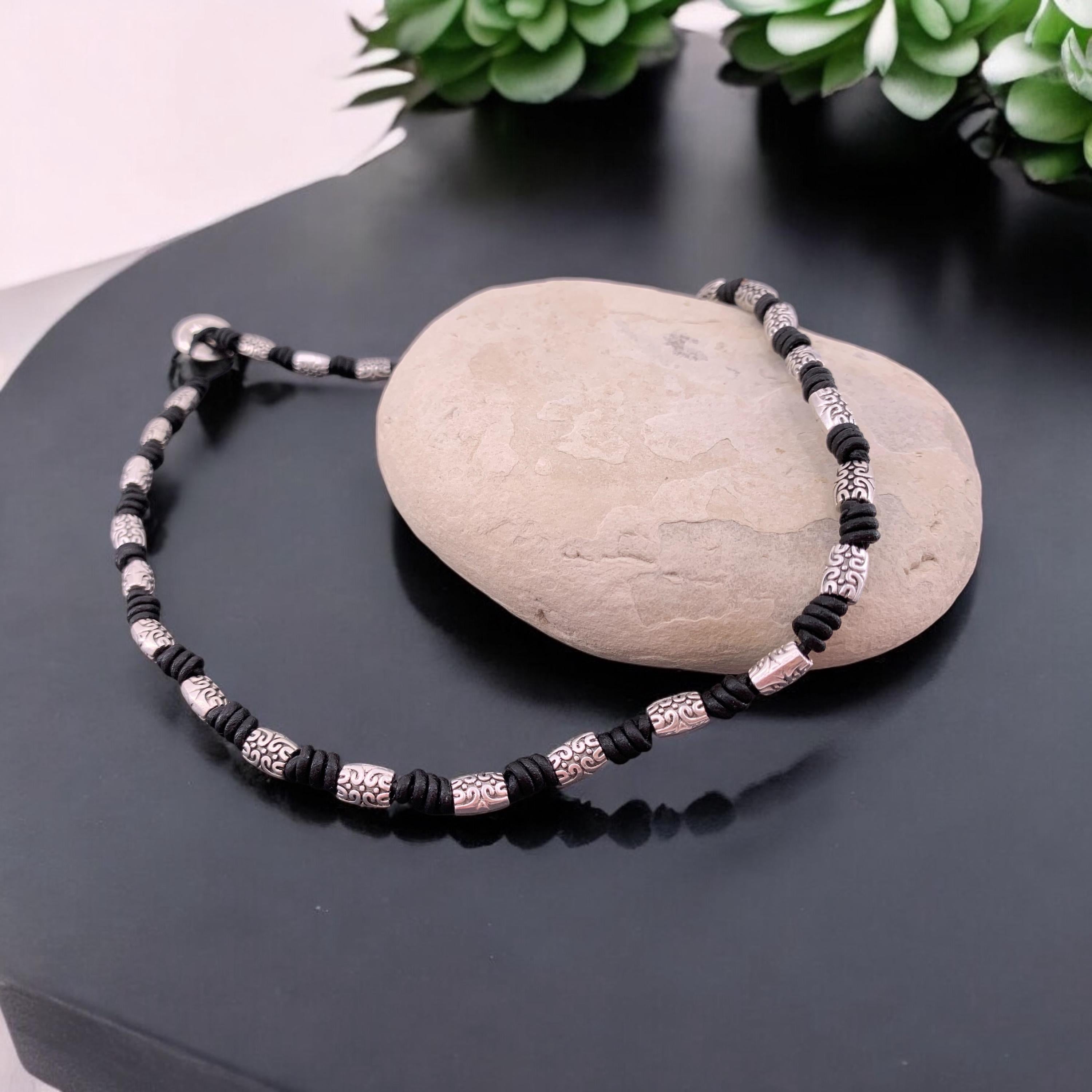 Leather necklace for men, handmade beaded leather necklace, knotted necklace for men, gift for men, bohemian necklace, tribal men necklace