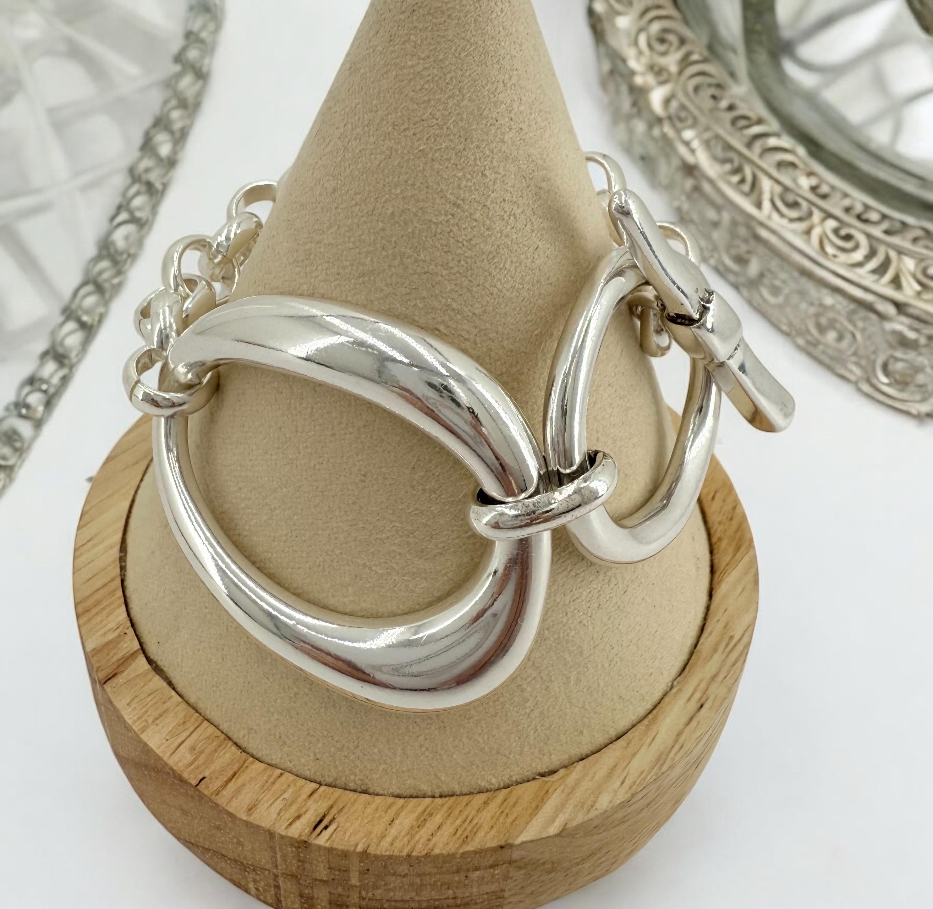 Chunky silver toggle clasp oversized bracelet, bold rock style cuff,  industrial jewelry