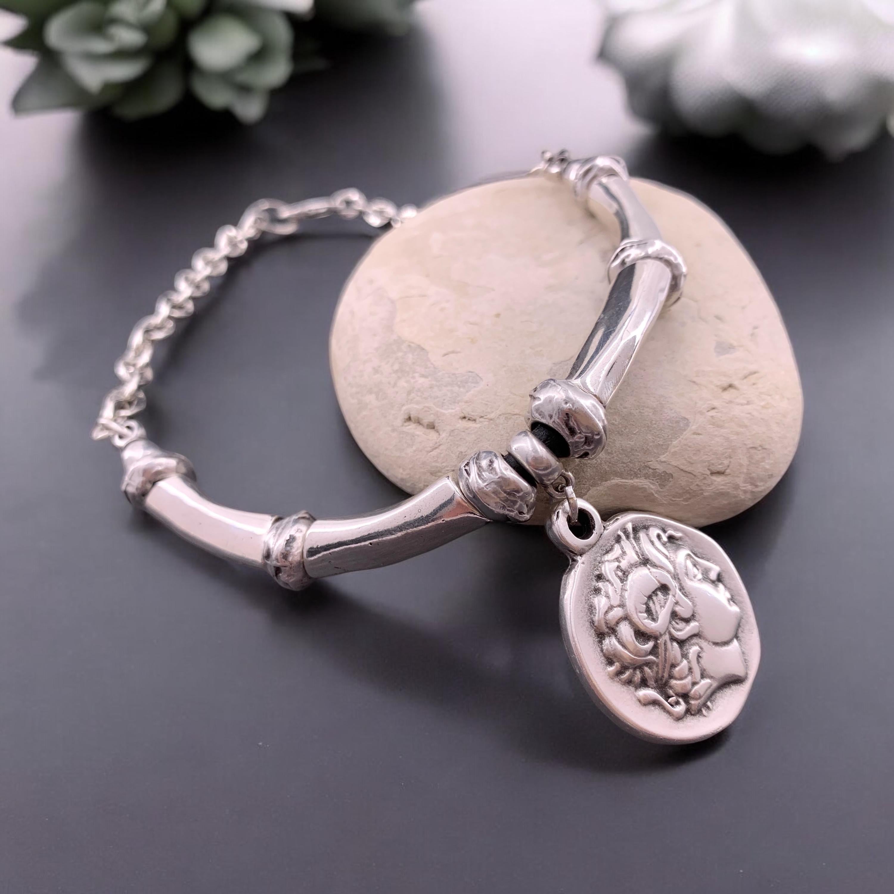 Greek coin pendant chunky silver heavy chain necklace, statement coin pendant chunky silver necklace, solid necklace, chunky necklace