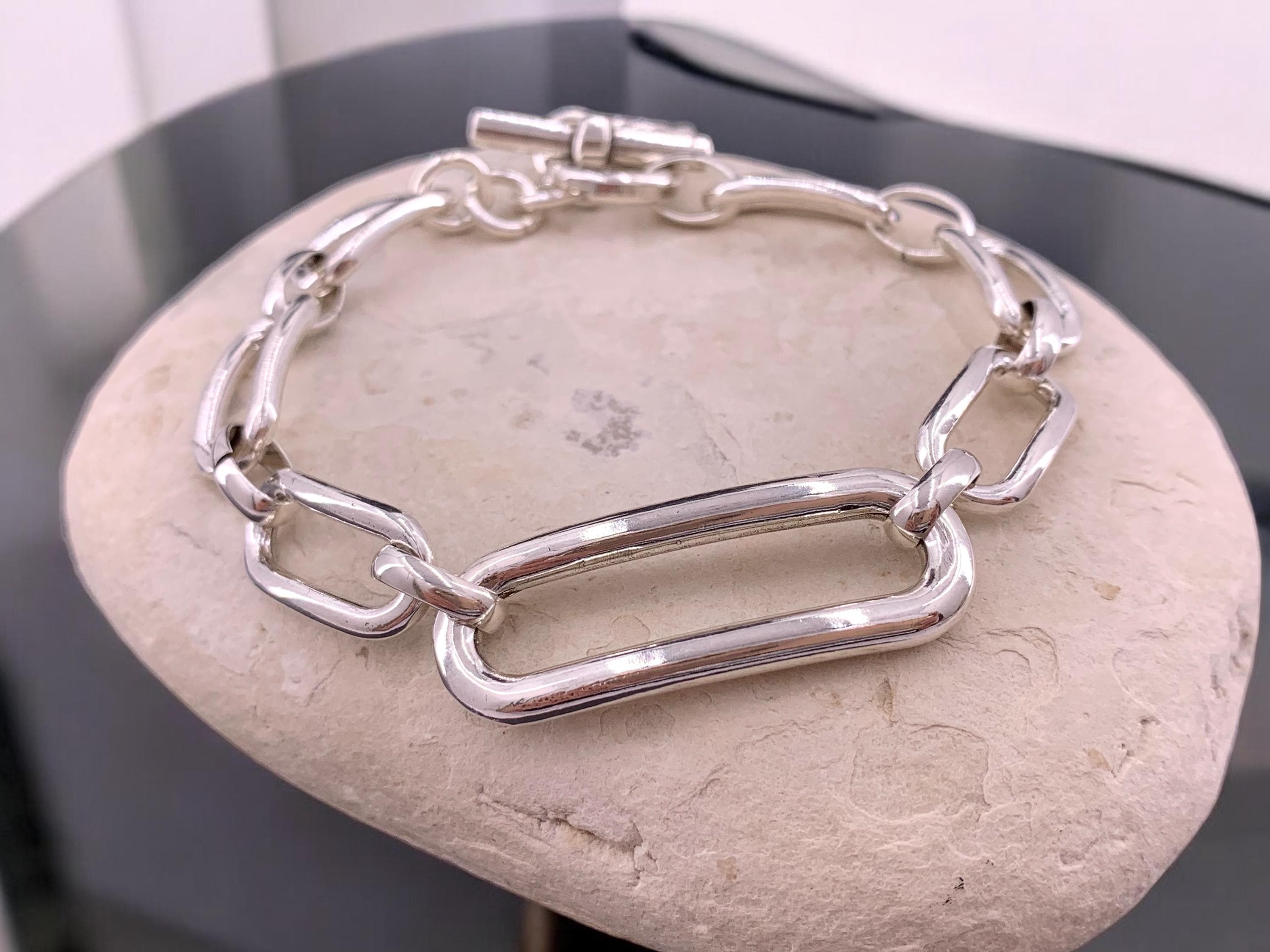 silver chunky chain bracelet, silver large link bracelet, bulky bracelet, shiny silver chain bracelet, bold chain bracelet, uno de 50 style