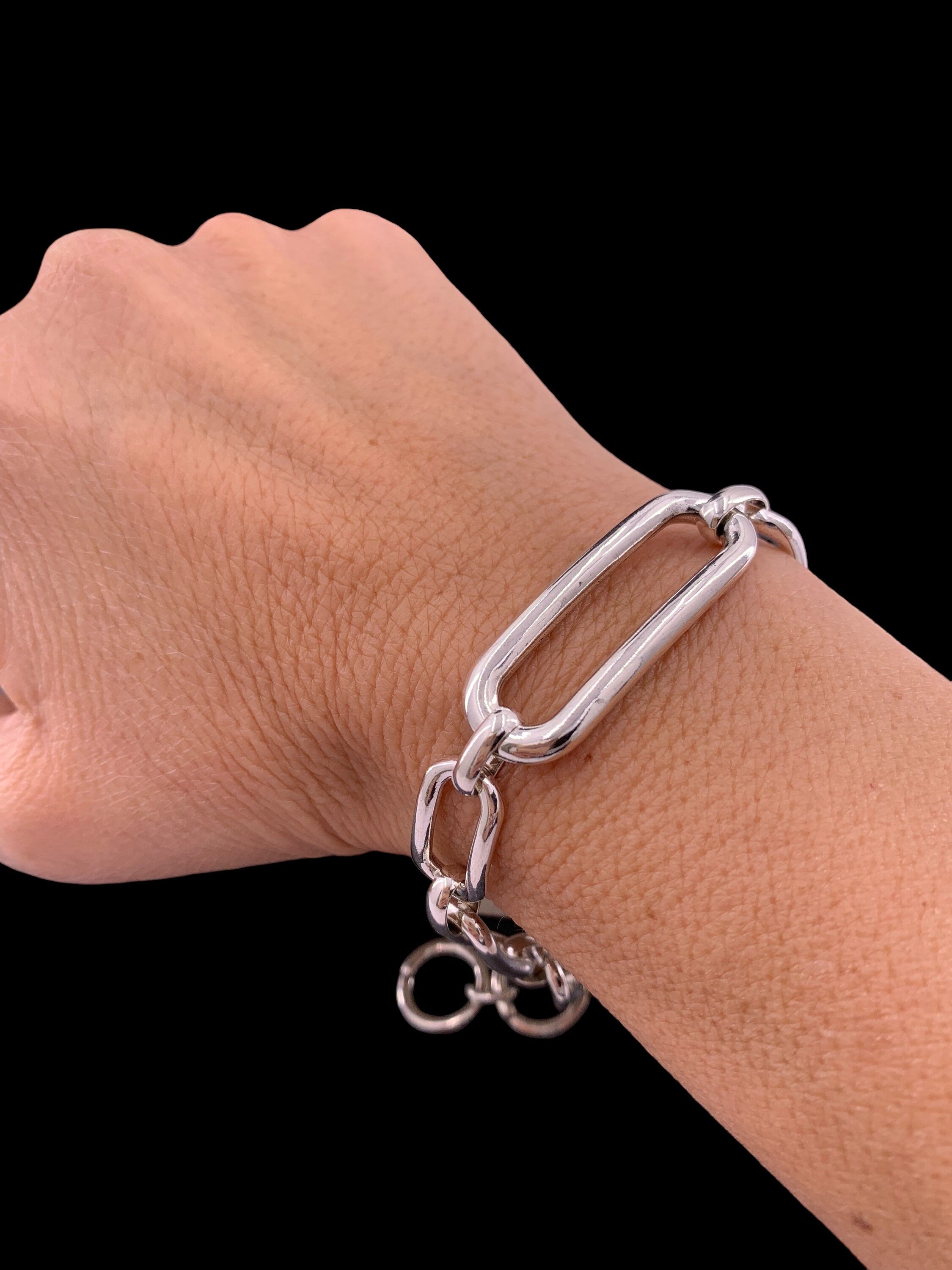 silver chunky chain bracelet, silver large link bracelet, bulky bracelet, shiny silver chain bracelet, bold chain bracelet, uno de 50 style