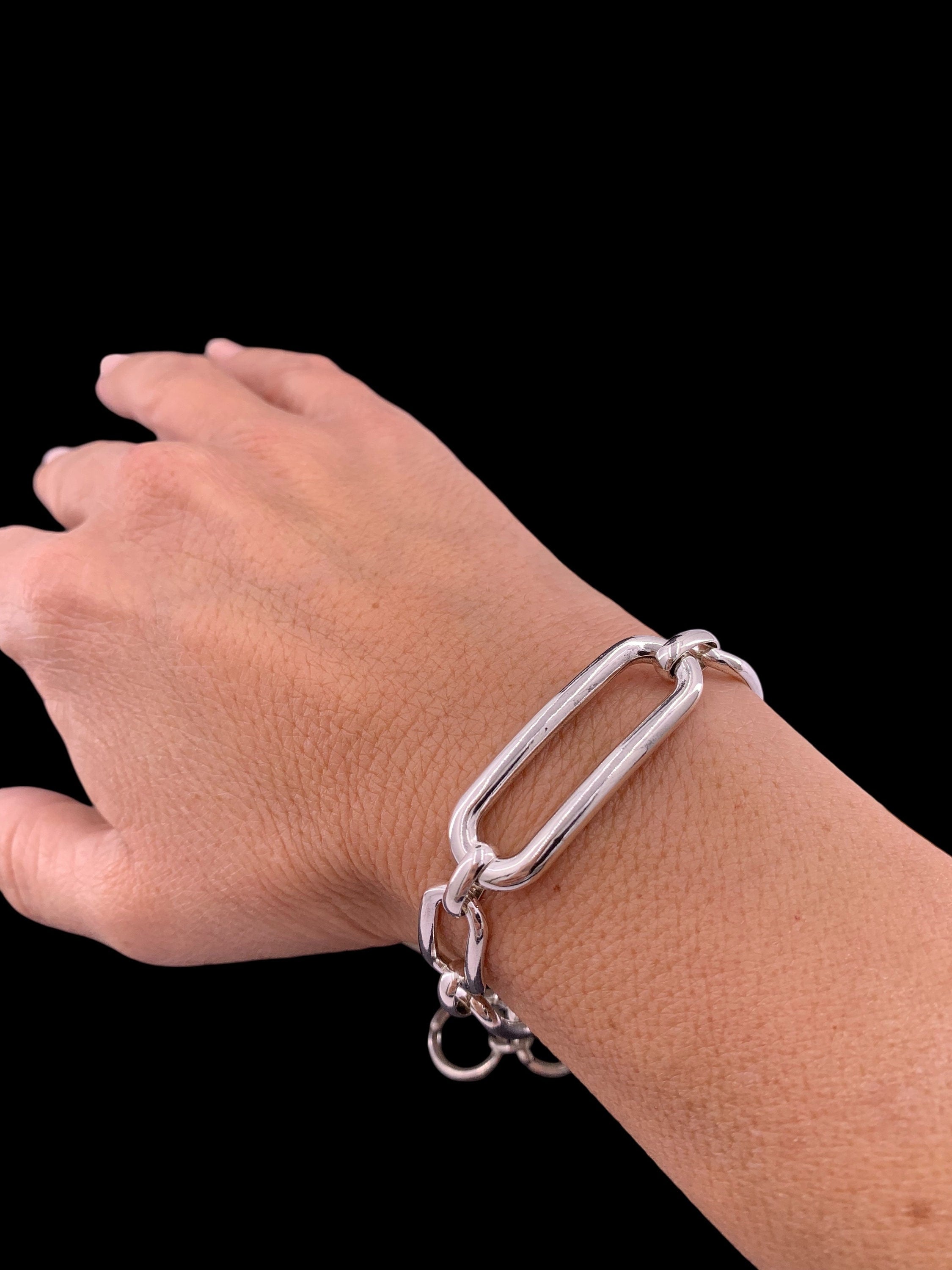 silver chunky chain bracelet, silver large link bracelet, bulky bracelet, shiny silver chain bracelet, bold chain bracelet, uno de 50 style
