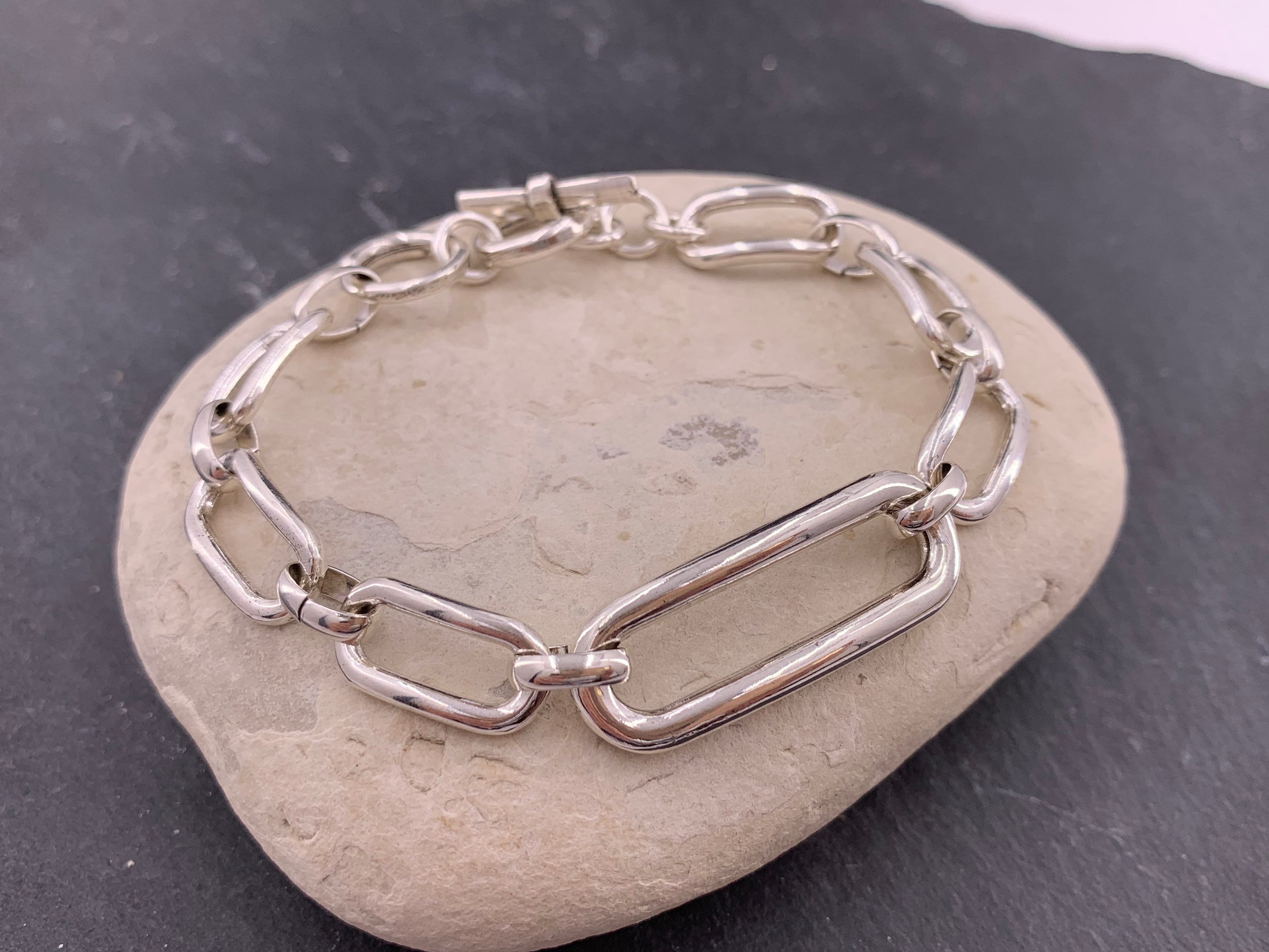 silver chunky chain bracelet, silver large link bracelet, bulky bracelet, shiny silver chain bracelet, bold chain bracelet, uno de 50 style
