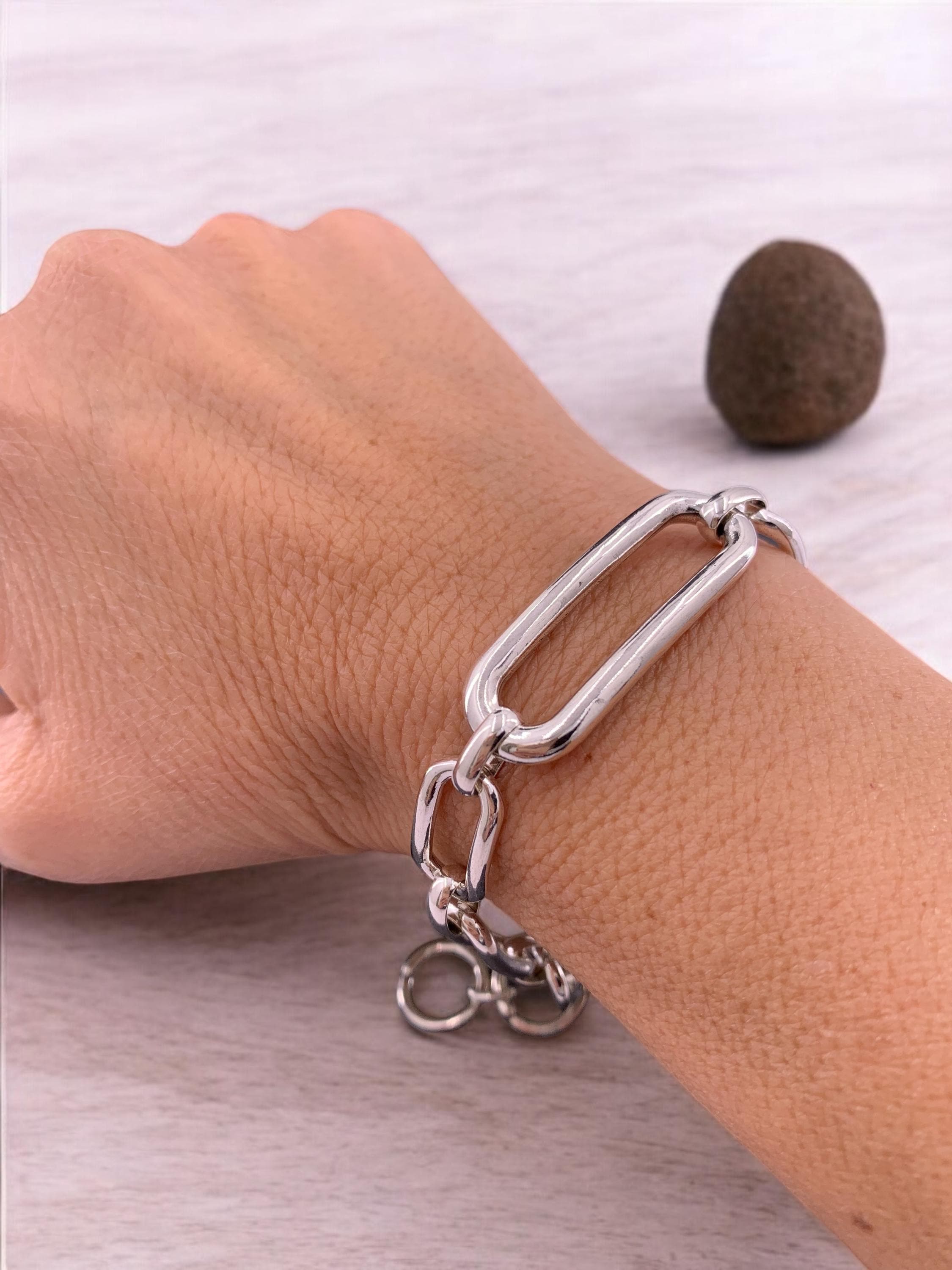 silver chunky chain bracelet, silver large link bracelet, bulky bracelet, shiny silver chain bracelet, bold chain bracelet, uno de 50 style