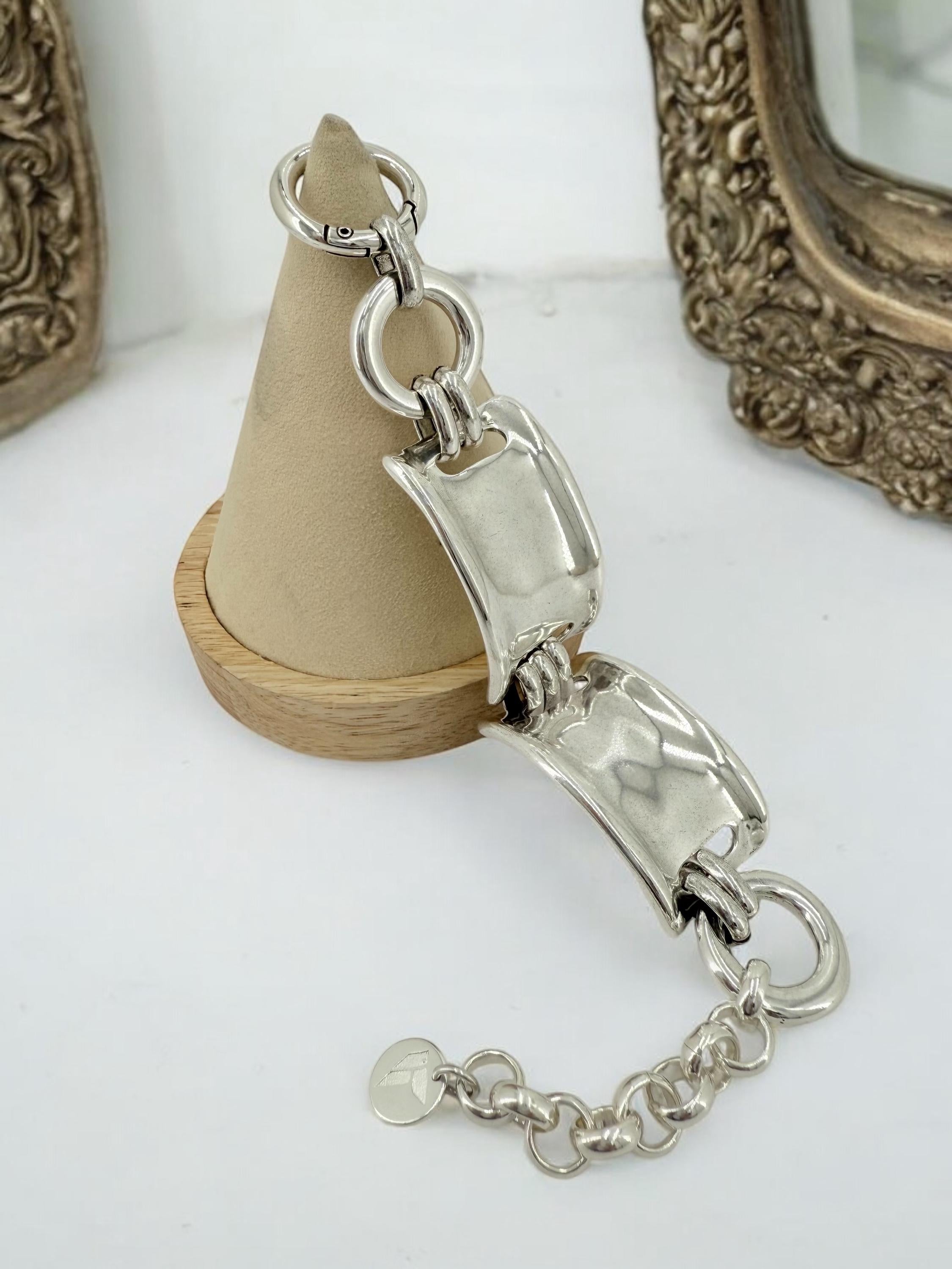 Chunky Silver Bracelet for Women – Handmade Cuff in Zamak with 10-Micron Silver Plating – Adjustable Industrial Style Statement Jewelry –