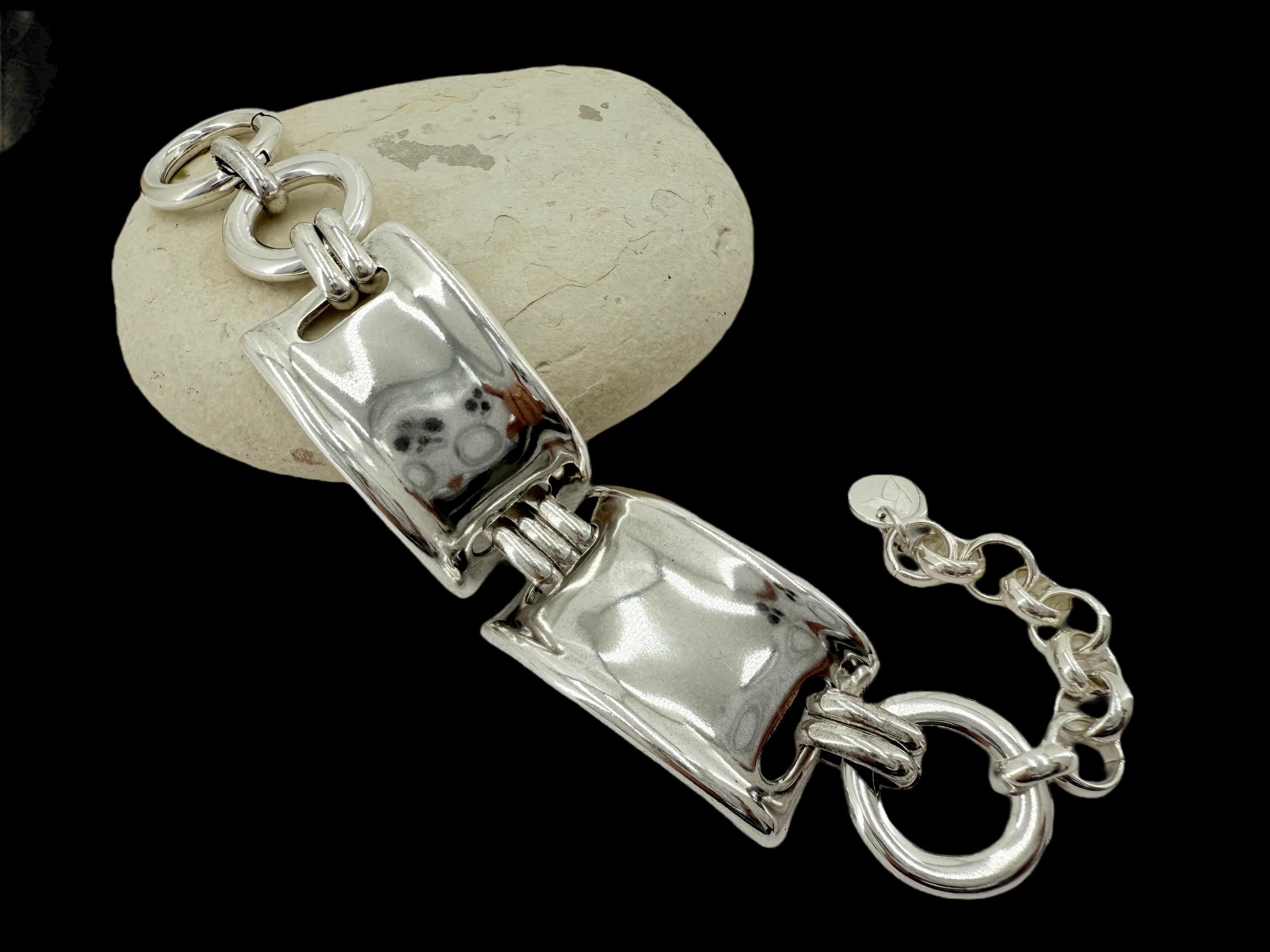 Chunky Silver Bracelet for Women – Handmade Cuff in Zamak with 10-Micron Silver Plating – Adjustable Industrial Style Statement Jewelry –