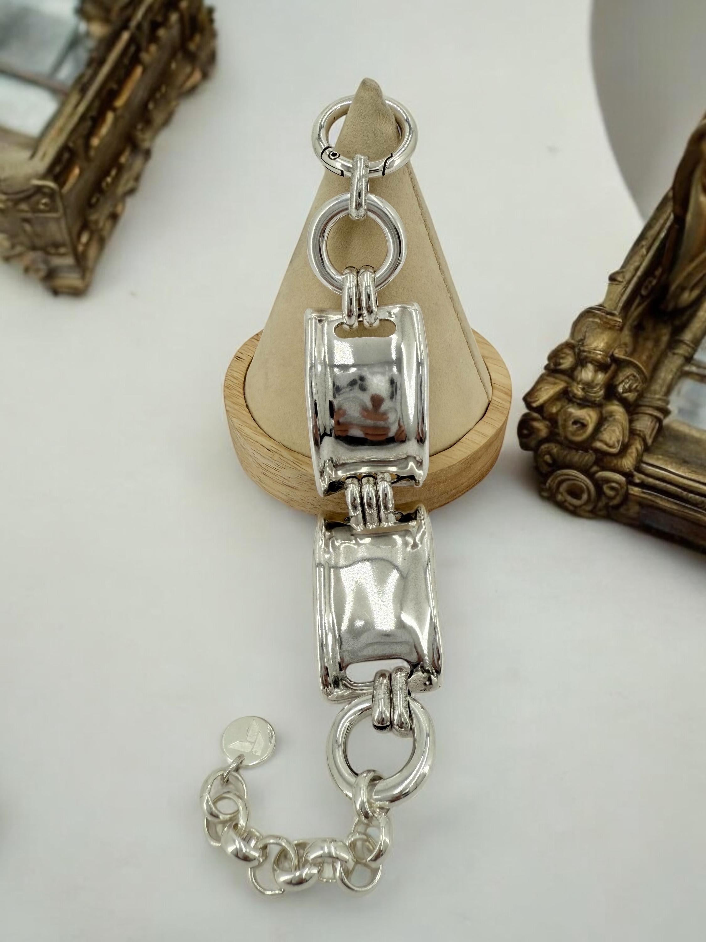 Chunky Silver Bracelet for Women – Handmade Cuff in Zamak with 10-Micron Silver Plating – Adjustable Industrial Style Statement Jewelry –
