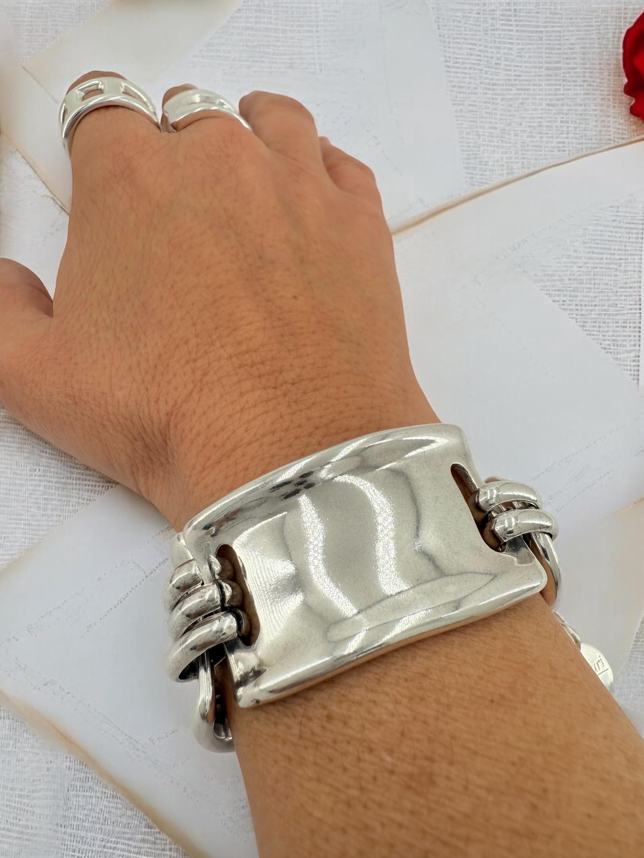 Chunky Silver Bracelet for Women – Handmade Cuff in Zamak with 10-Micron Silver Plating – Adjustable Industrial Style Statement Jewelry –