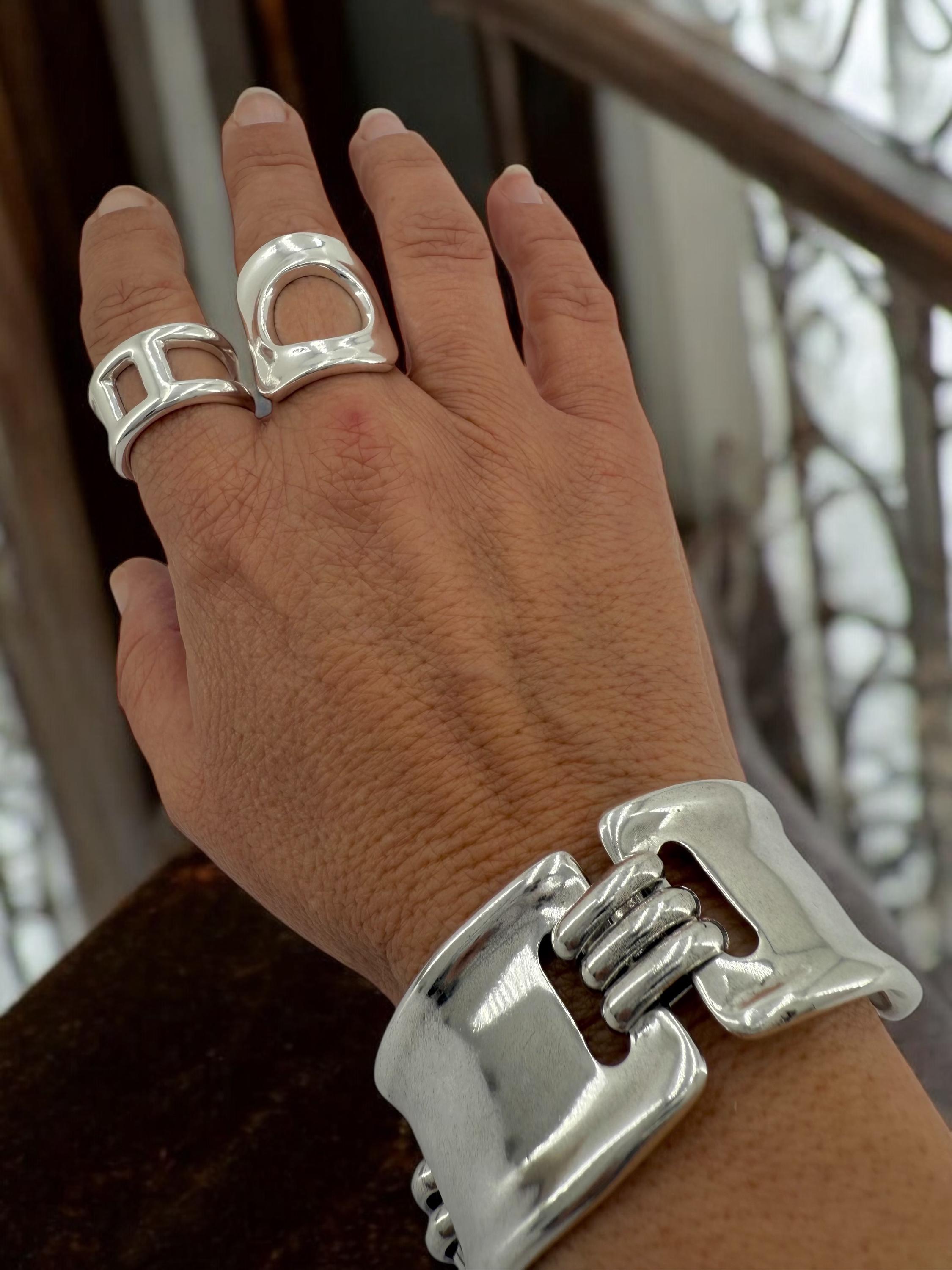 Chunky Silver Bracelet for Women – Handmade Cuff in Zamak with 10-Micron Silver Plating – Adjustable Industrial Style Statement Jewelry –