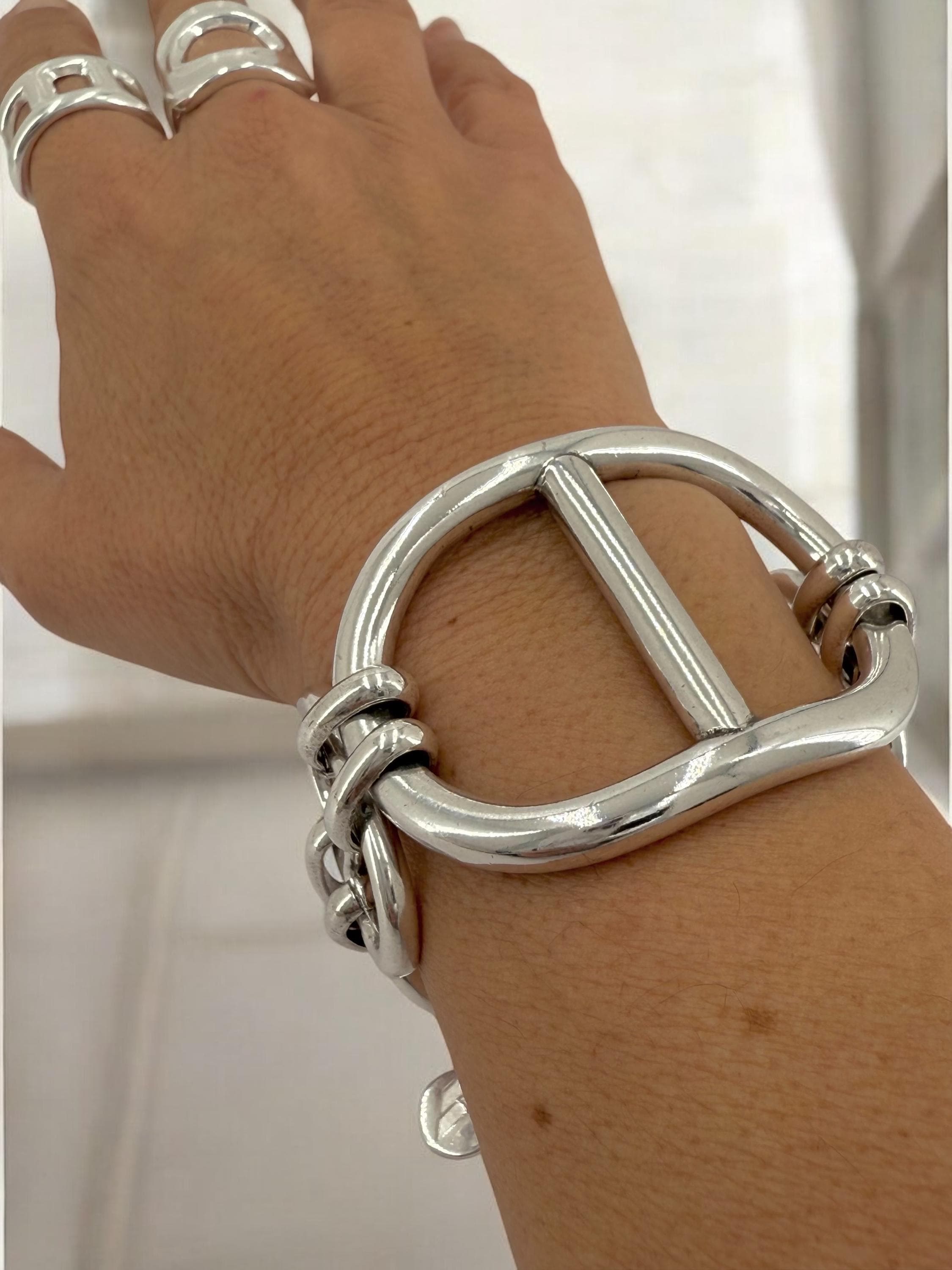 Chunky silver bracelet, cuff bracelet, silver bold bracelet, silver chain bracelet, thick link bracelet, uno de 50 style, statement bracelet