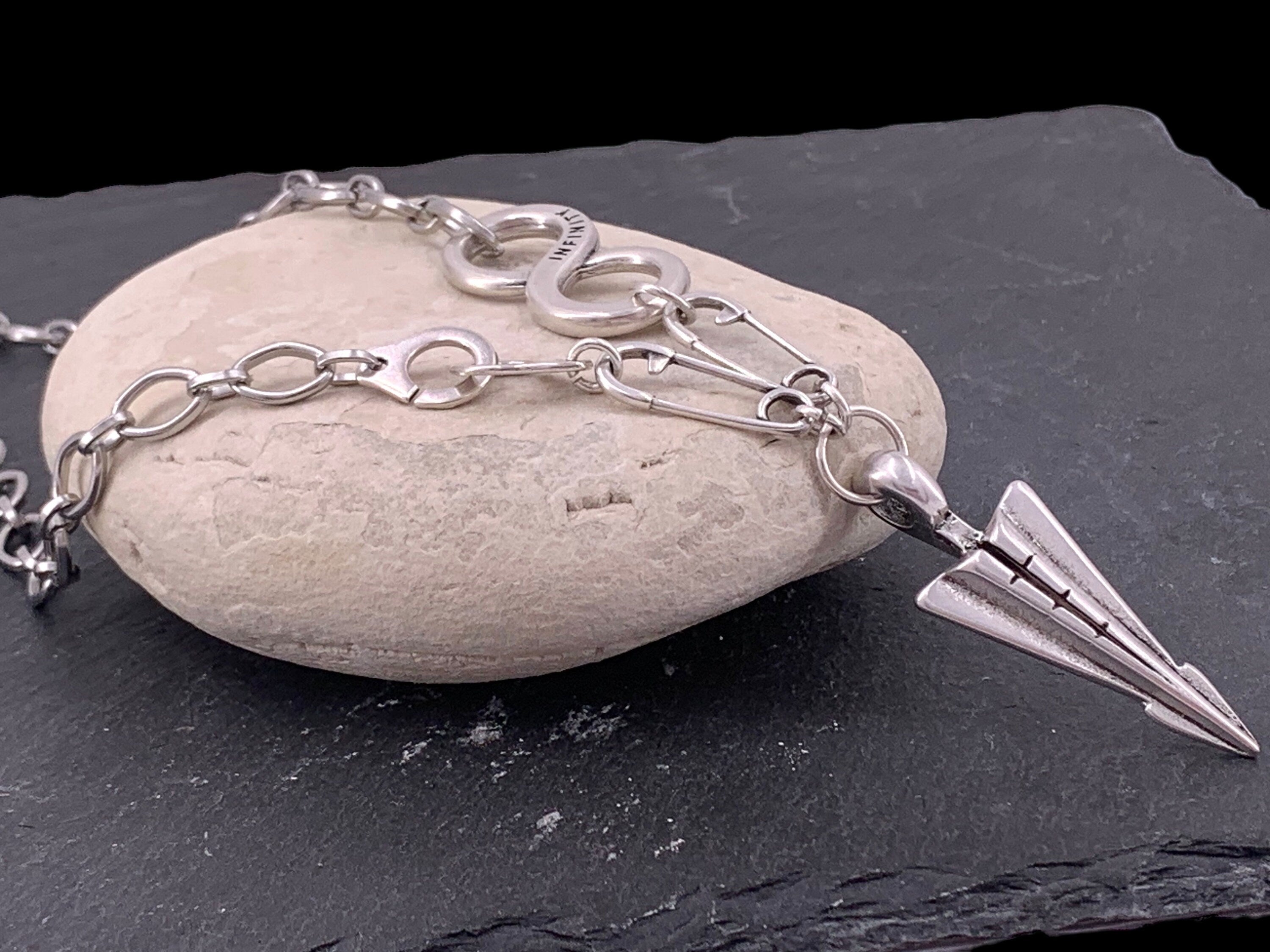 Arrowhead pendant necklace, infinity silver necklace, safety pin original modem design silver pendant necklace, unisex chunky necklace