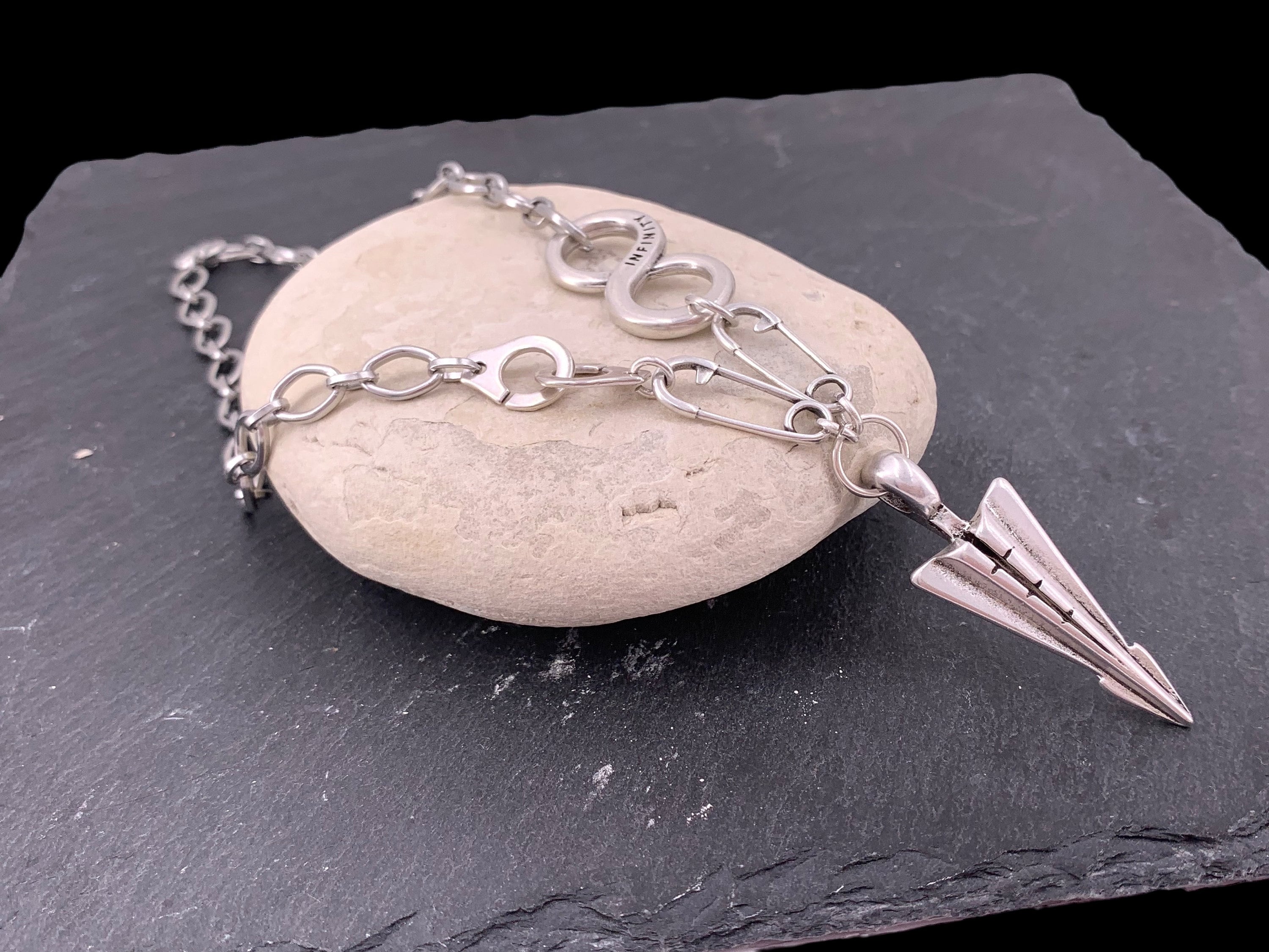 Arrowhead pendant necklace, infinity silver necklace, safety pin original modem design silver pendant necklace, unisex chunky necklace