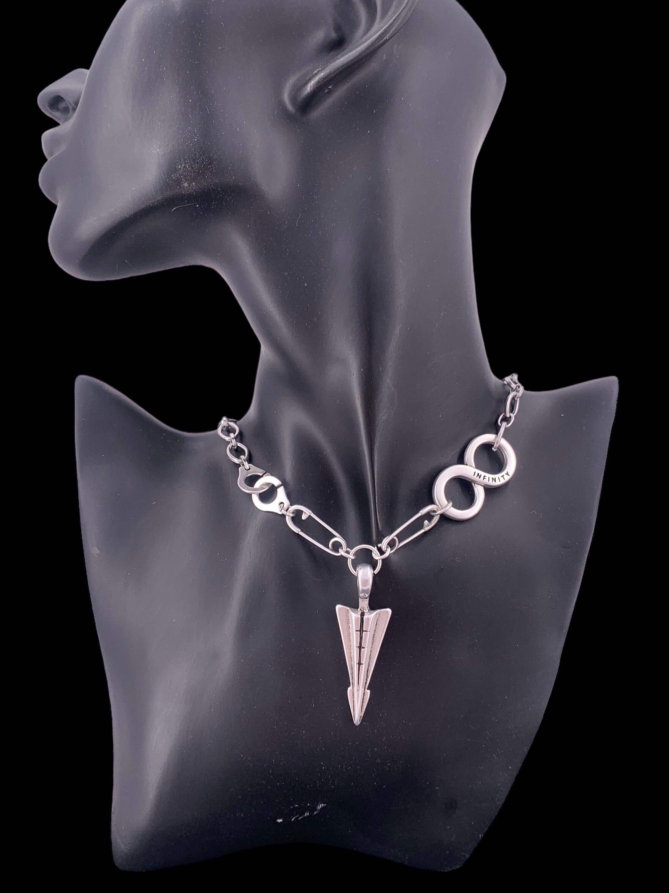 Arrowhead pendant necklace, infinity silver necklace, safety pin original modem design silver pendant necklace, unisex chunky necklace
