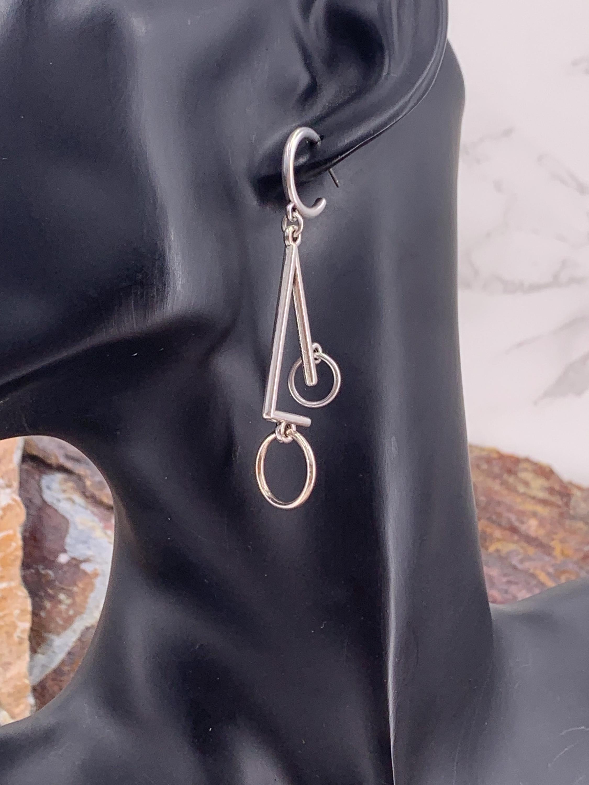 Large geometric silver hoop earrings, bohemian hoops earrings , long hoop Earrings, tribal esrrings, ethnic Earrings, uno de 50 style