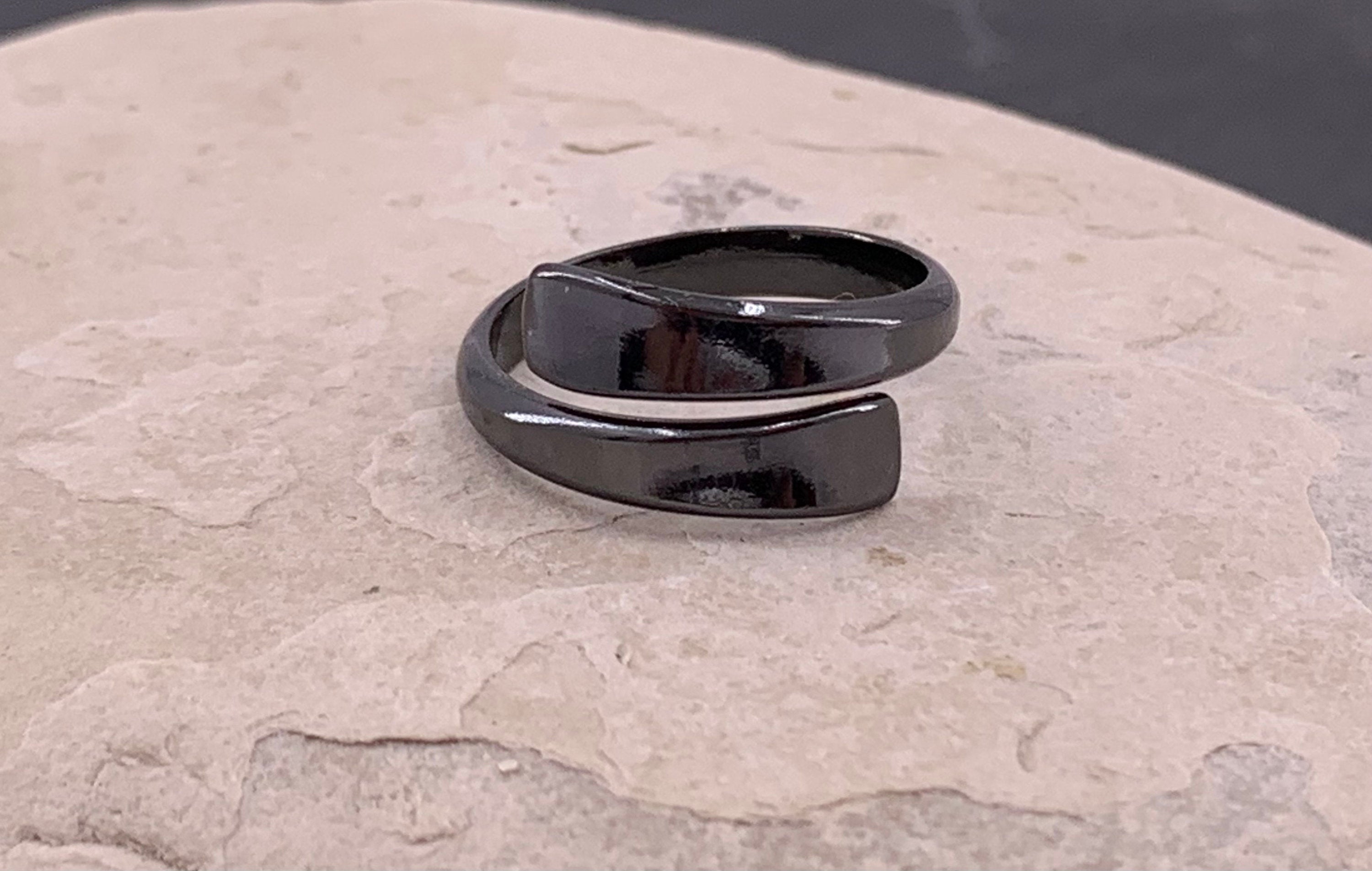 Set of 3 black rings, gun metal ring, black jewelry, rock ring, stackable ring, original gift, punk ring, open band black ring, unisex ring