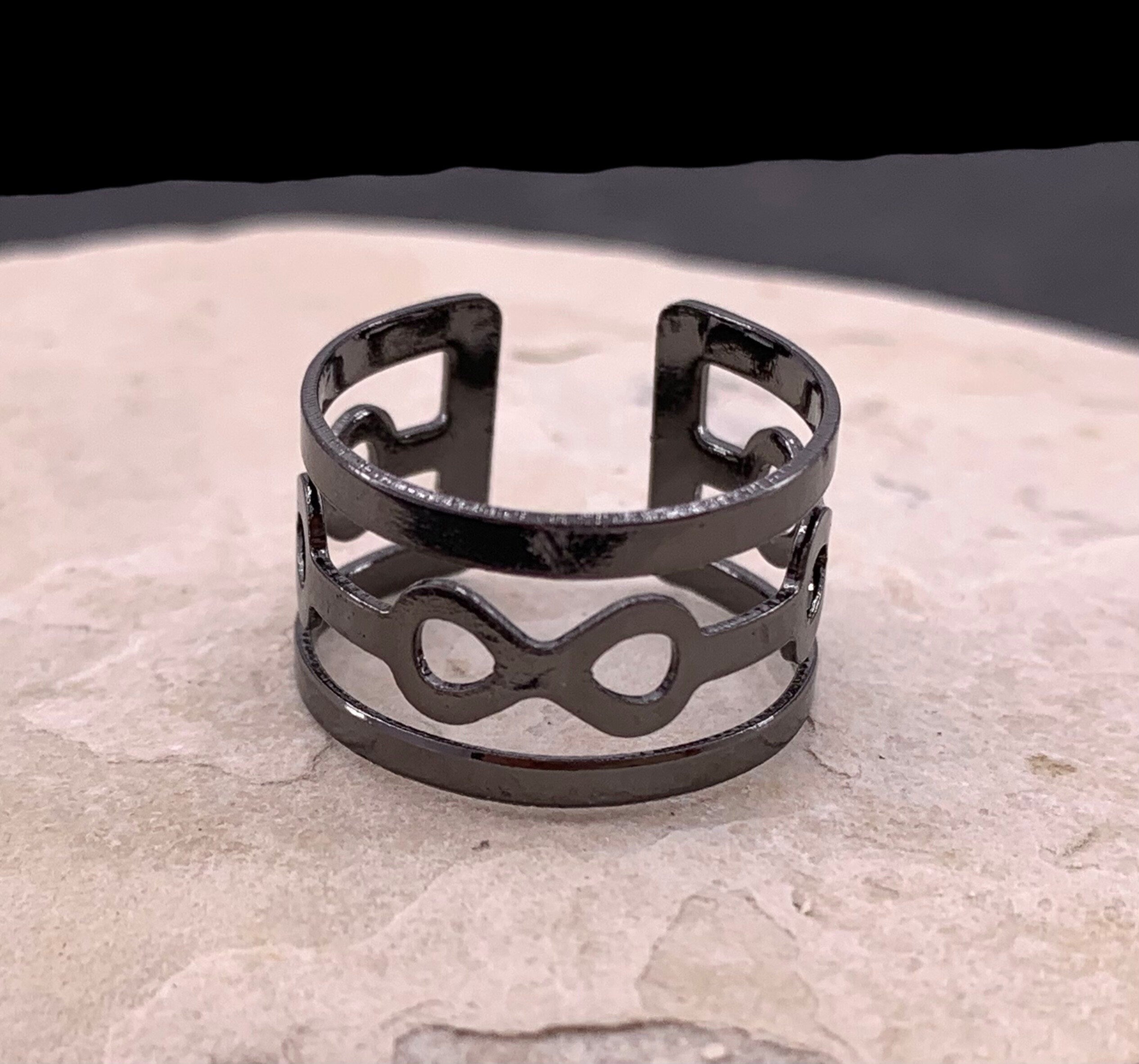 Set of 3 black rings, gun metal ring, black jewelry, rock ring, stackable ring, original gift, punk ring, open band black ring, unisex ring