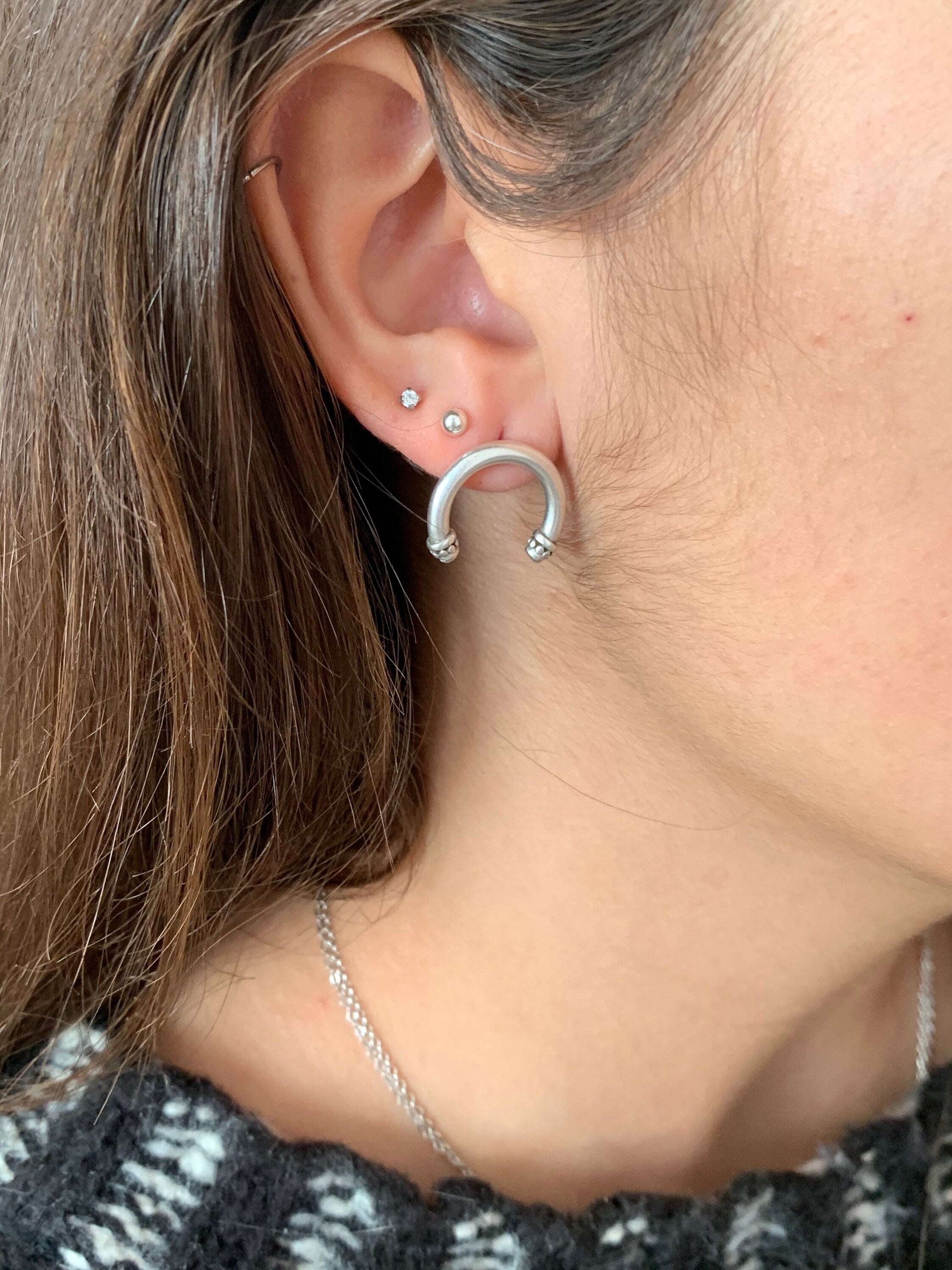 tribal style bohemian silver earrings, hippie earrings, modern earrings, moon earrings, small earrings, gift for sister,