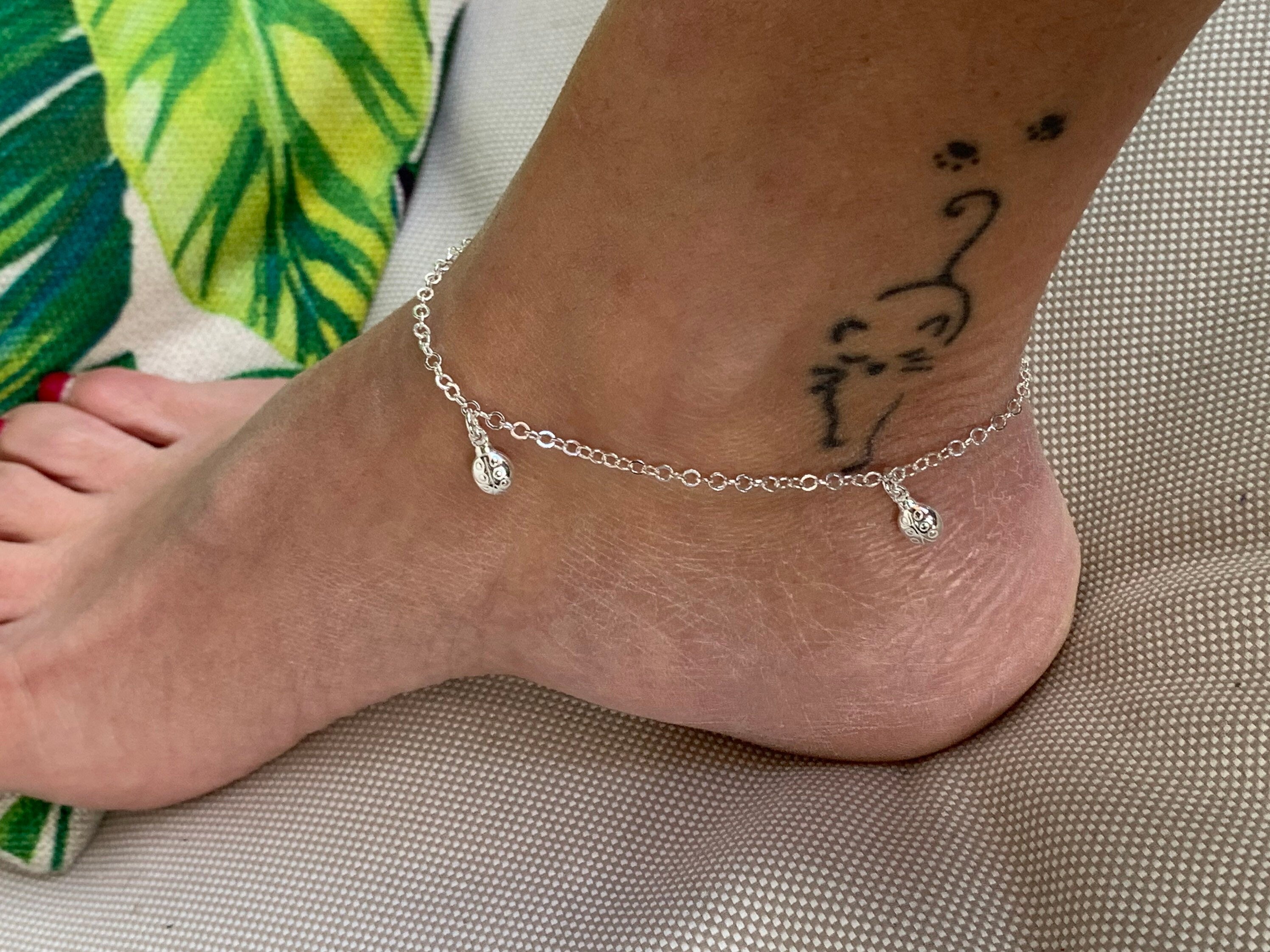 bohemian silver delicate balls chain ankle bracelet, dainty 925 sterling silver anklet, delicate silver anklet, sparkly anklet, gift for her