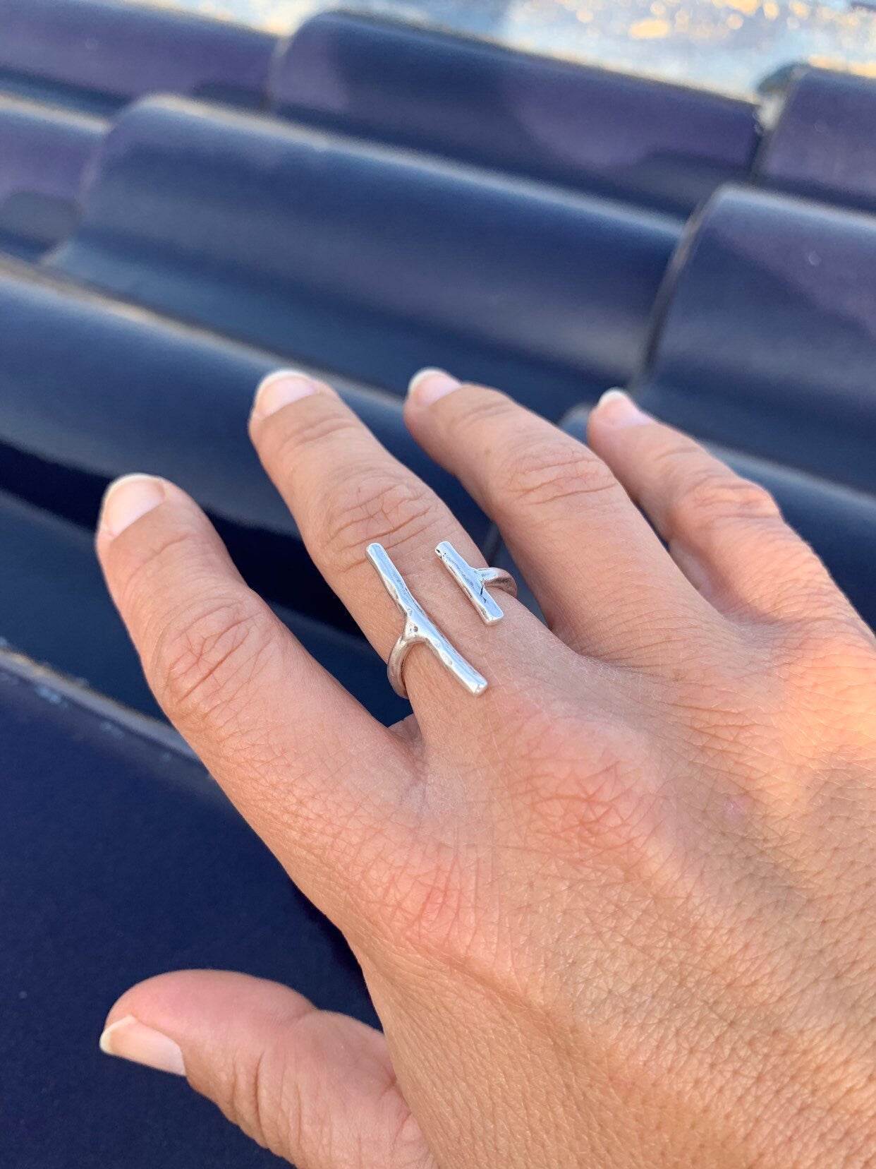 Dainty parallels bars Silver ring, adjustable silver ring, asimetrical bars ring, bohemian dainty ring, gift for her, open silver ring