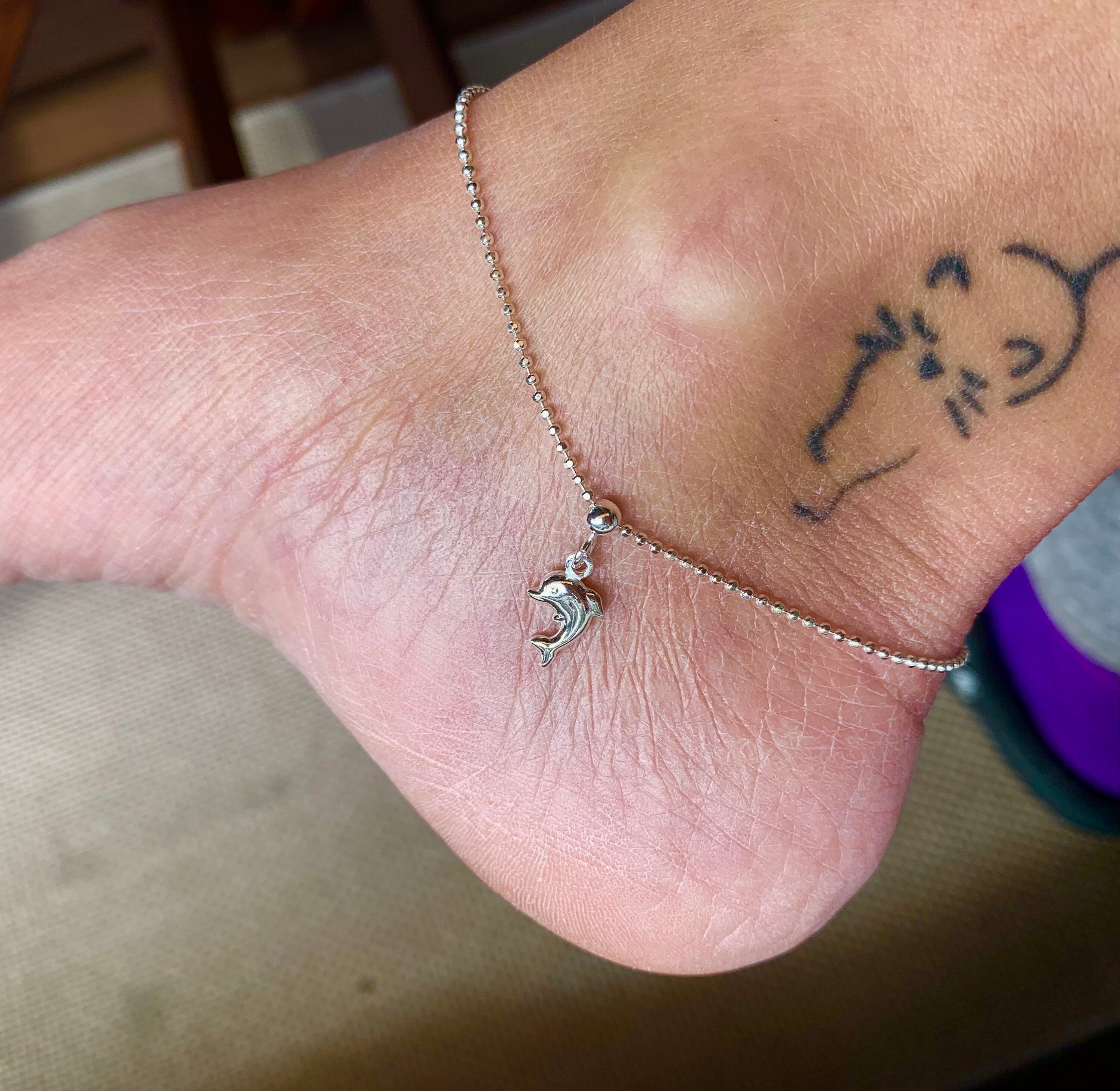 925 Sterling Silver Dolphin Anklet – Handmade Ocean-Inspired Jewelry, Delicate Gift for Her, perfect summer gift, charmed anklet
